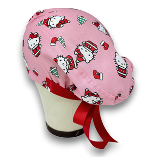 Christmas Euro scrub cap with ties for Women by Paradise Caps. Euro PLUS style.