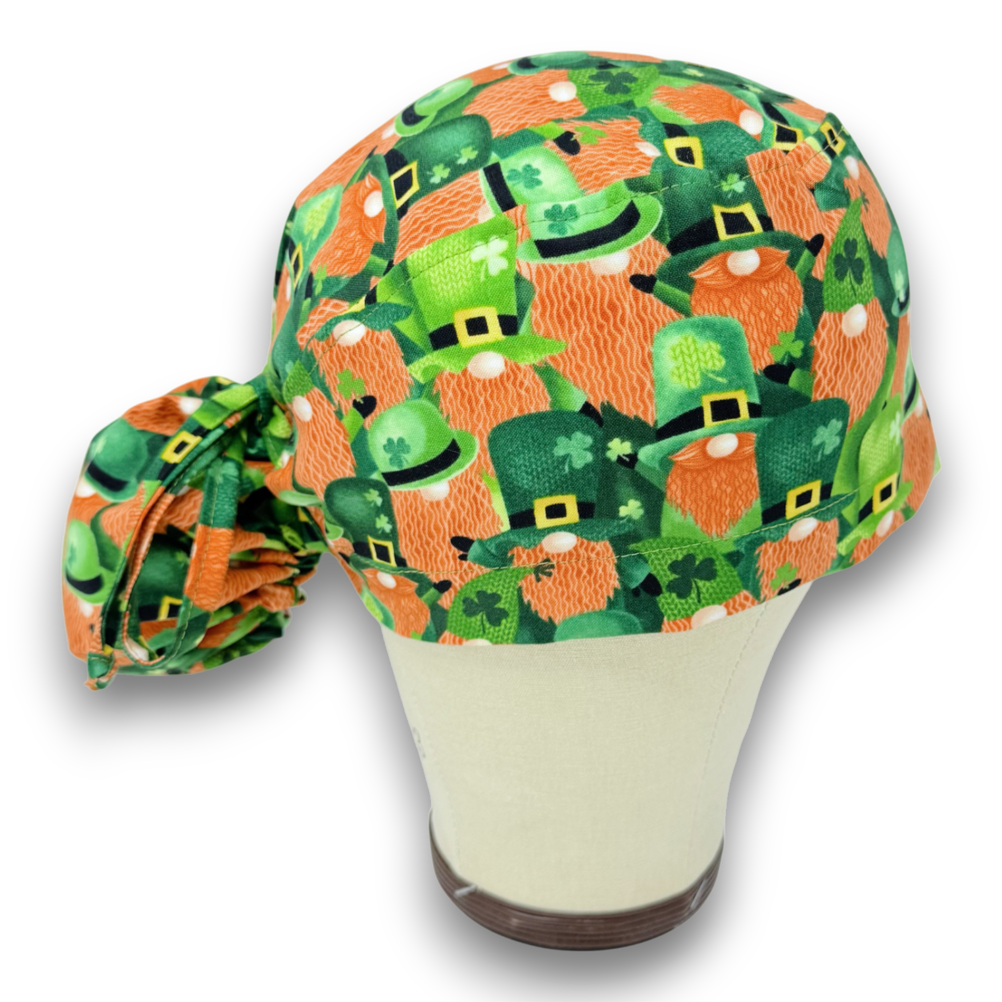 St. Patrick’s Day Ponytail scrub cap for women with satin lined option by Paradise Caps.