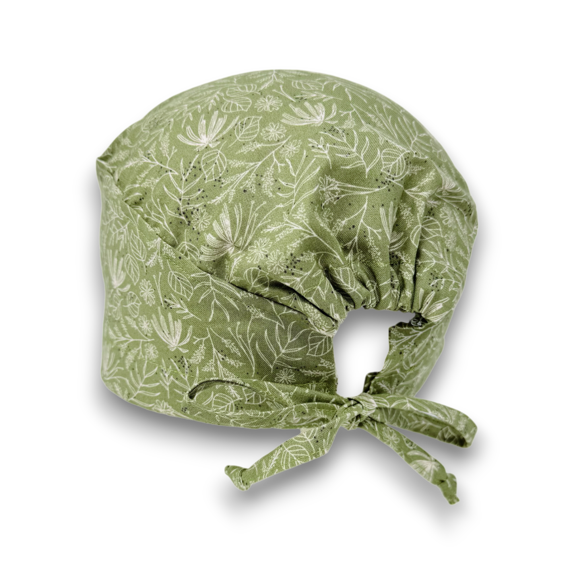 Green Floral Skull tie-back style surgical scrub cap for men by Paradise Caps.