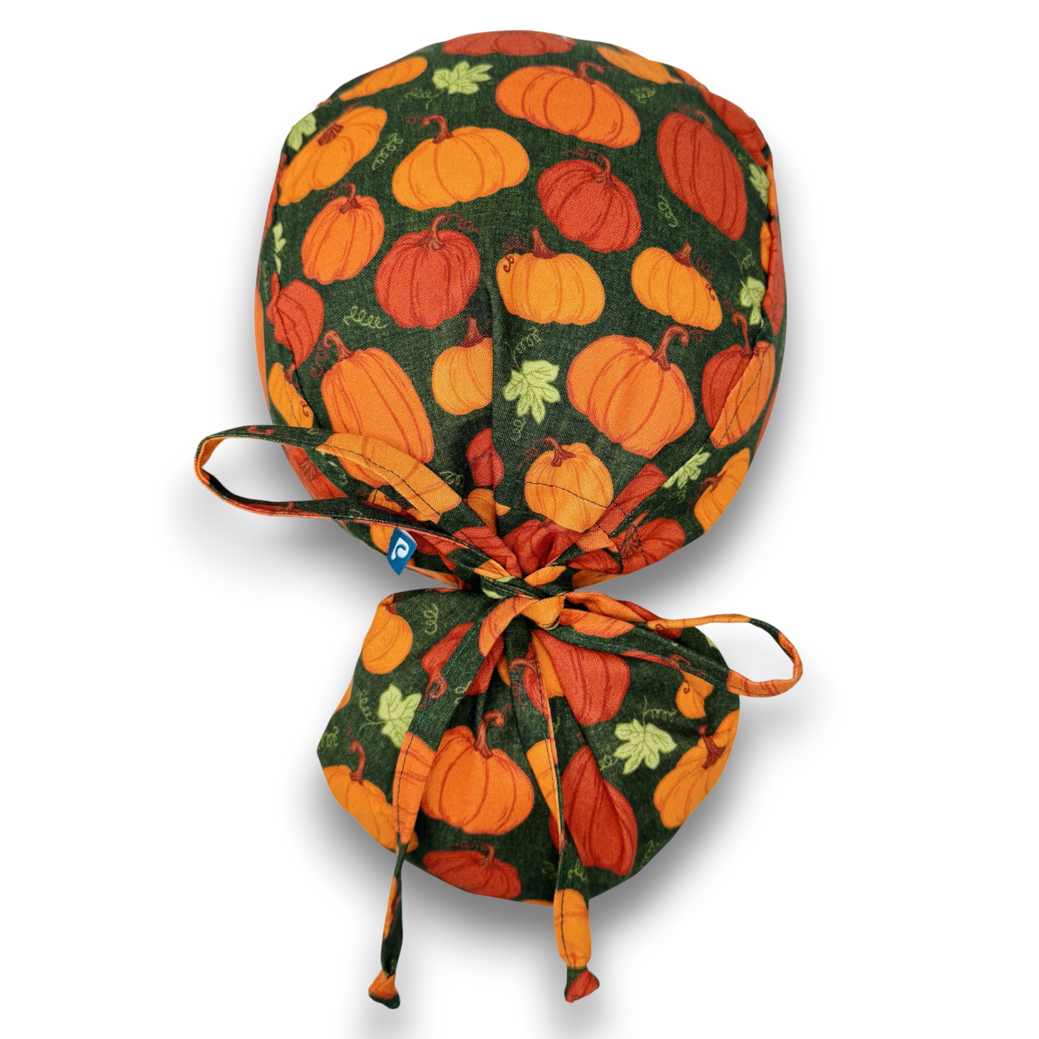 Dark Green Rustic Pumpkin Ponytail scrub cap for women with satin lined option by Paradise Caps.