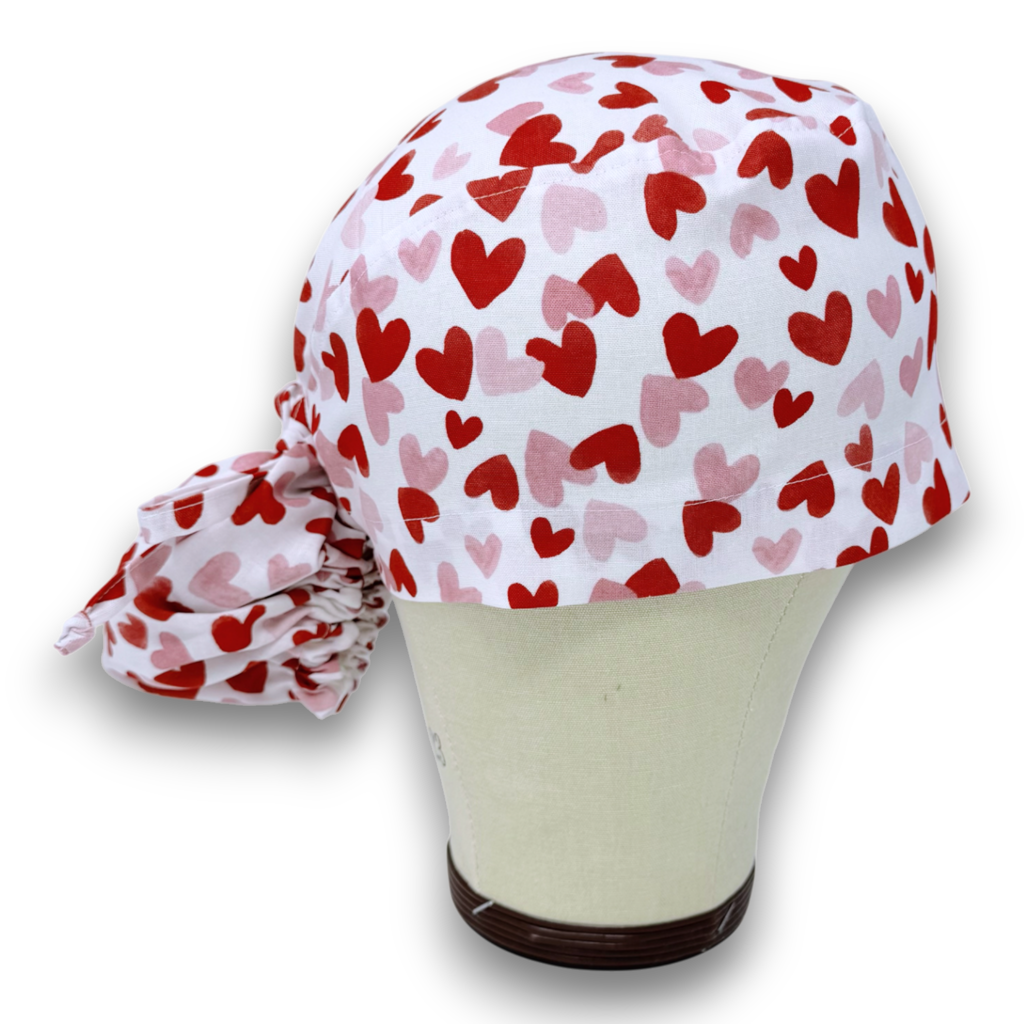 Valentine's day Ponytail scrub cap for women with satin lined option by Paradise Caps.