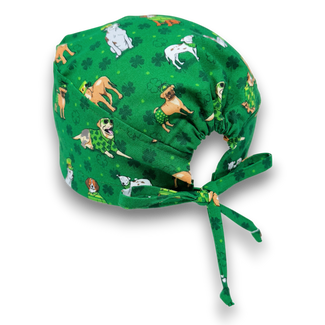 St. Patrick’s Day Skull tie-back style surgical scrub cap for men by Paradise Caps.