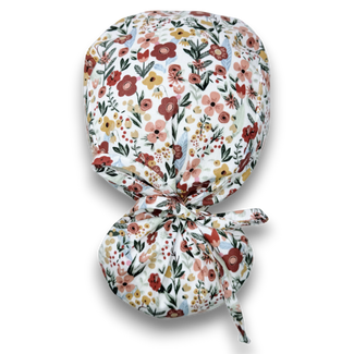 Floral Ponytail scrub cap for women with satin lined option by Paradise Caps.