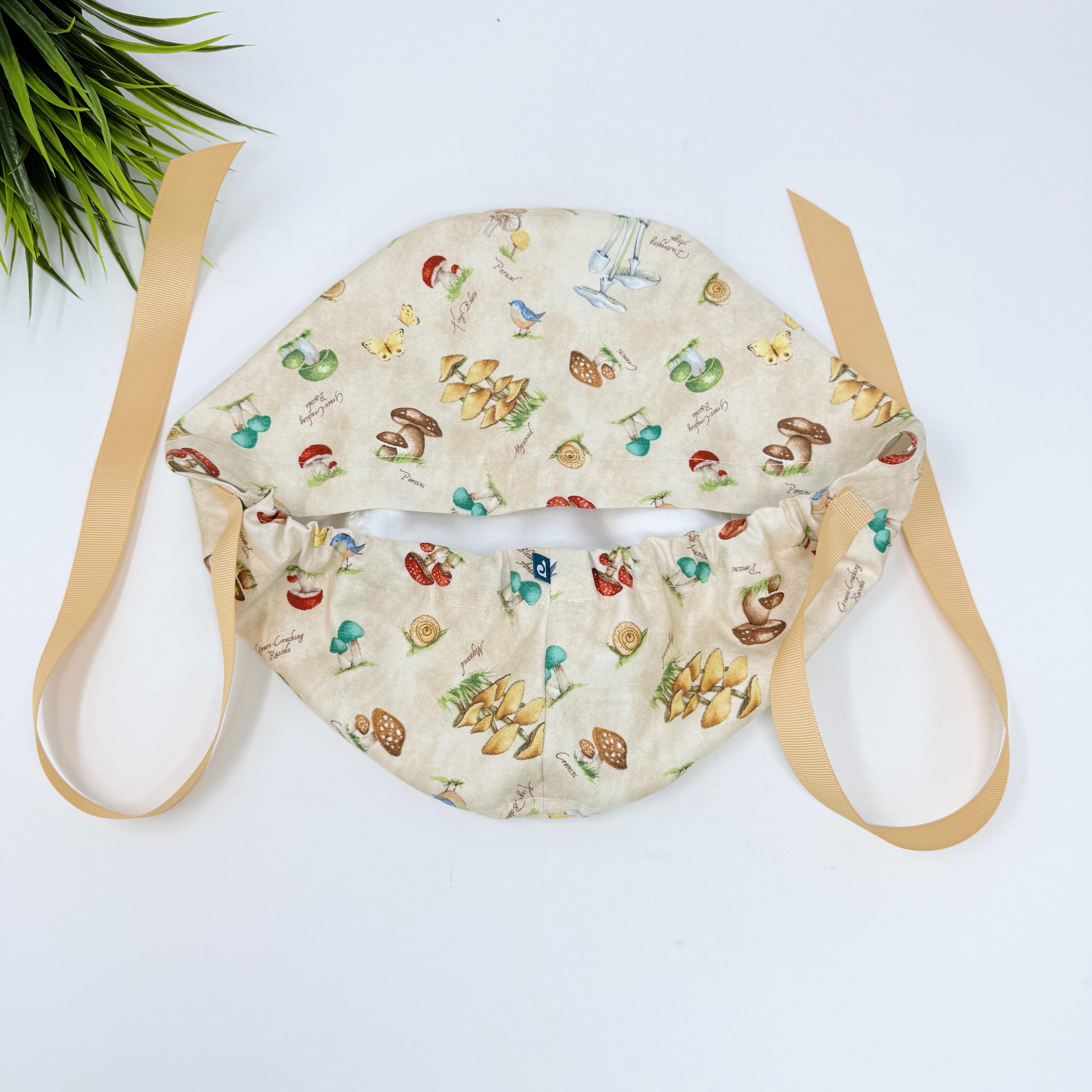 Mushroom Euro Scrub Cap for Women. Euro Scrub Cap style with ties by ParadiseCaps. Fall European Surgical cap with Satin Lined Option.