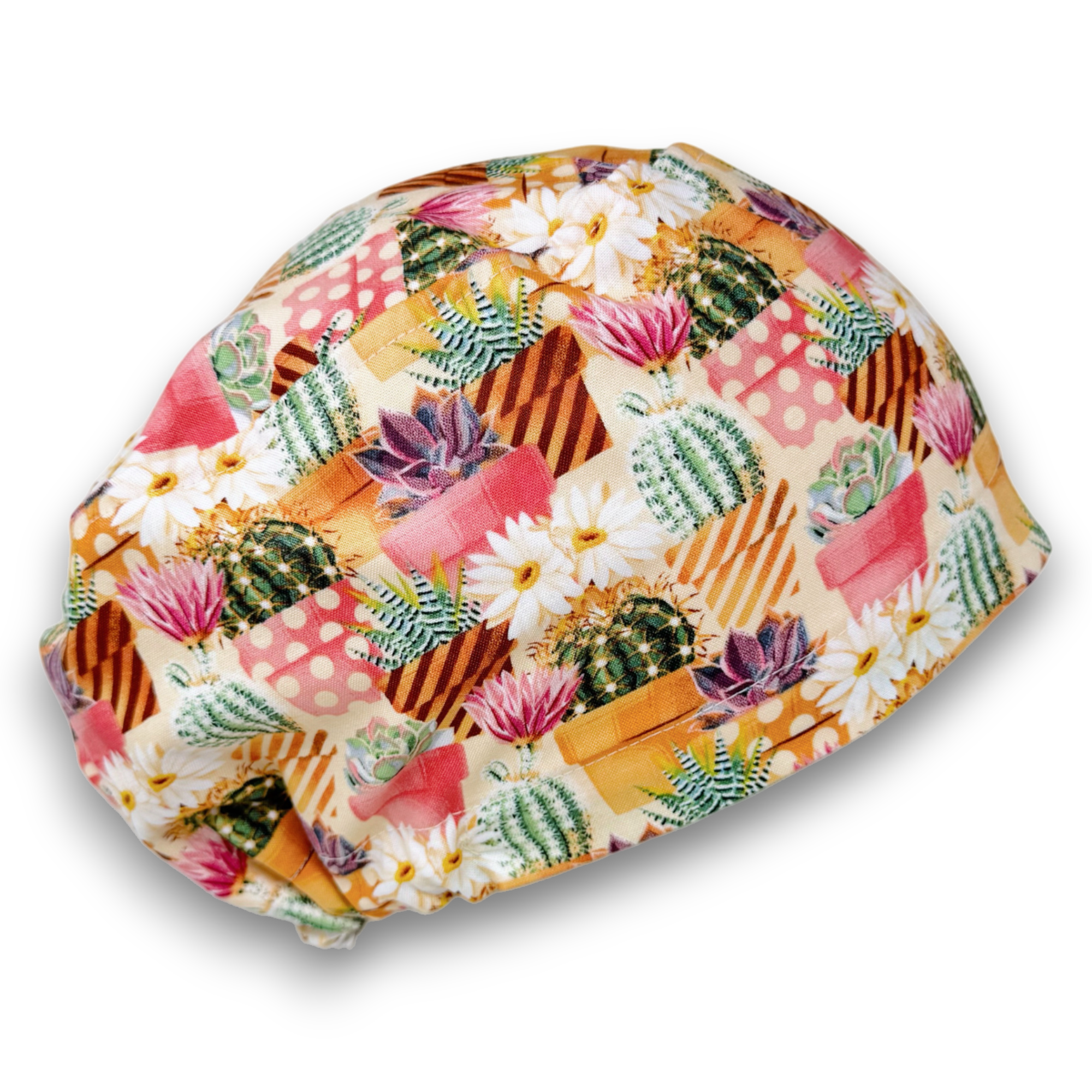Cactus Euro scrub cap for women, European surgical hat with satin lined by Paradise Caps.