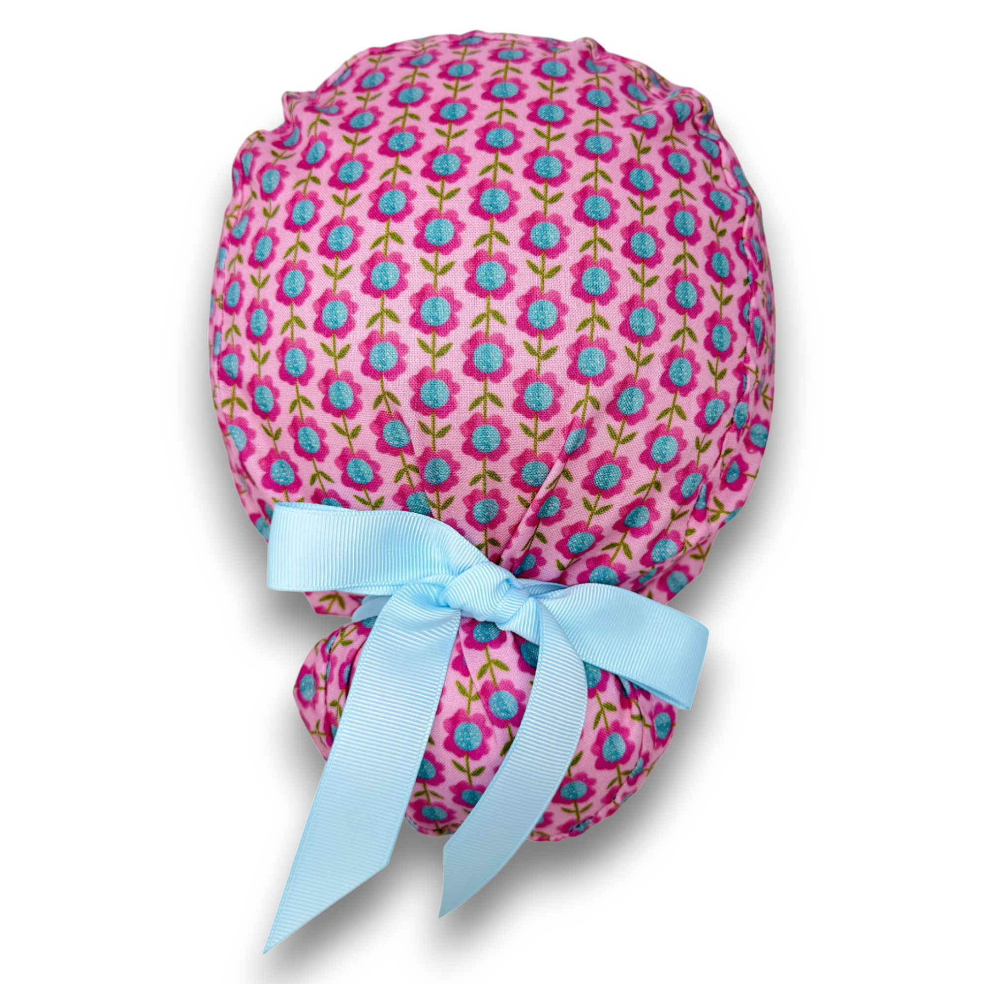 Floral Euro scrub cap with ties for Women by Paradise Caps. Euro PLUS style.