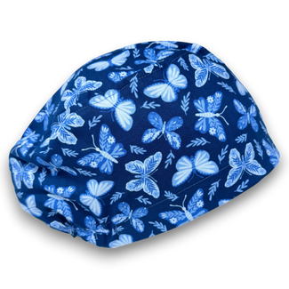 Butterfly Euro Scrub Cap for Women with Satin Lined Option by Paradise Caps. Blue.