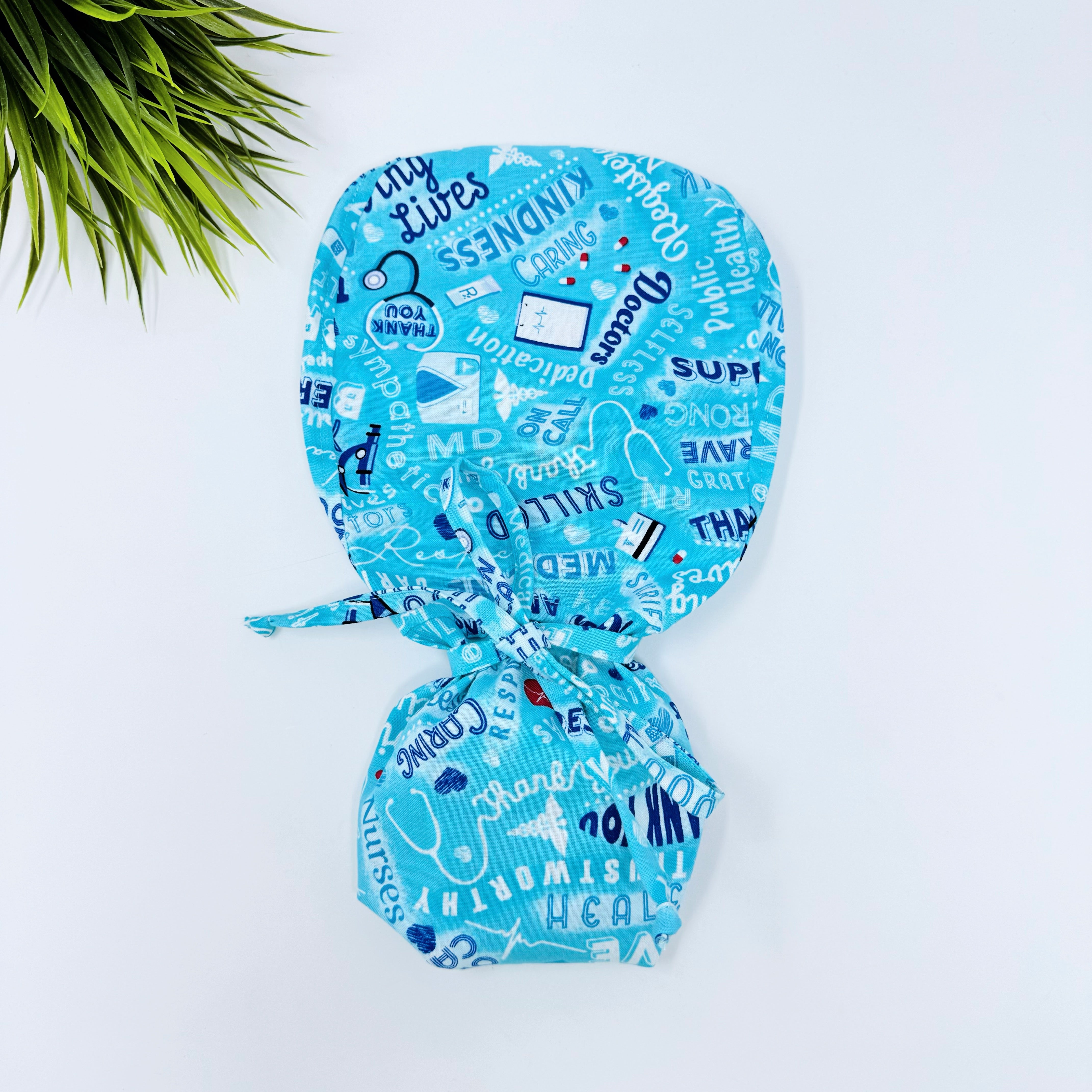 Medical Heroes Ponytail scrub cap for women with satin lined option by Paradise Caps.