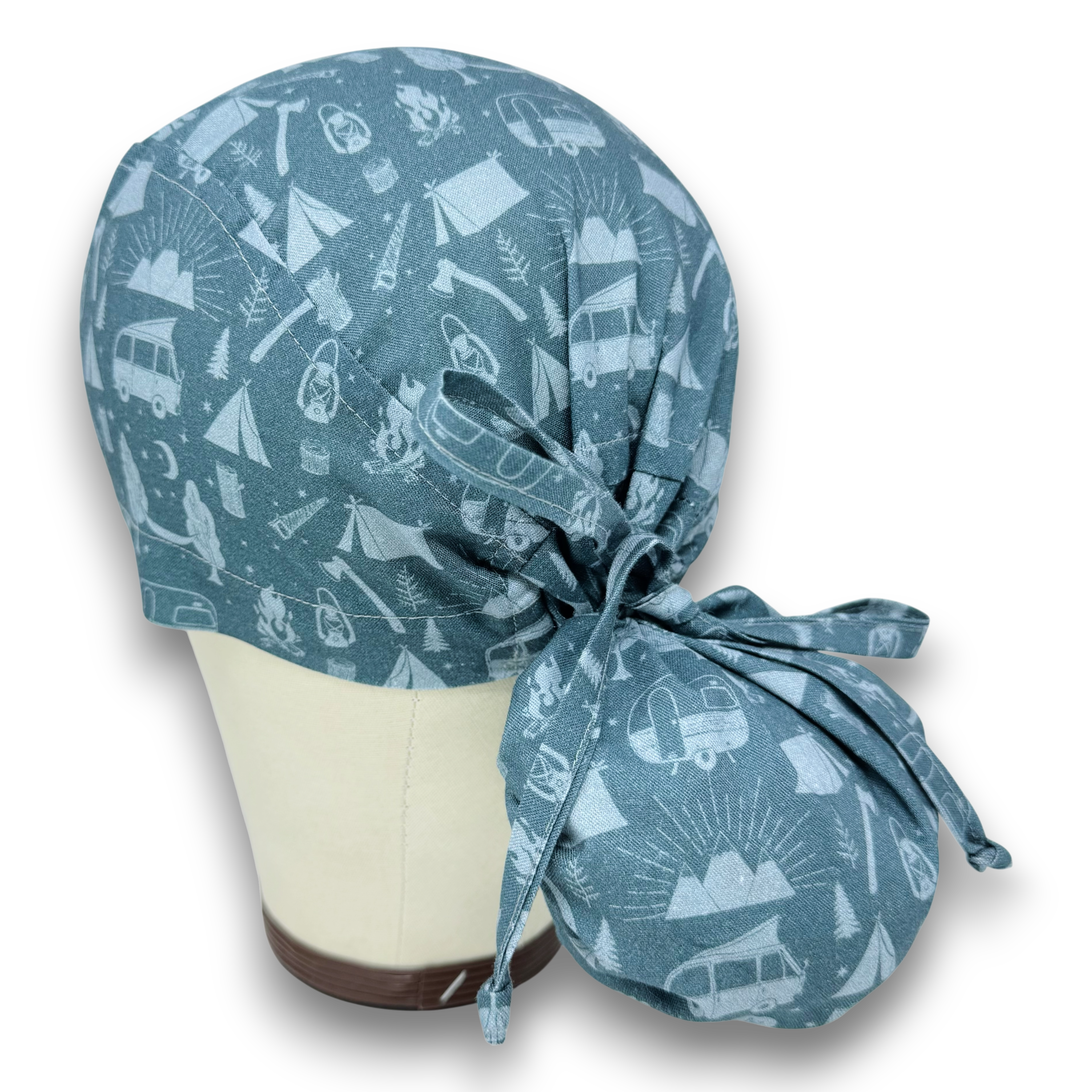Ponytail scrub cap by Paradise Caps. Midnight Camp surgical hat for women.