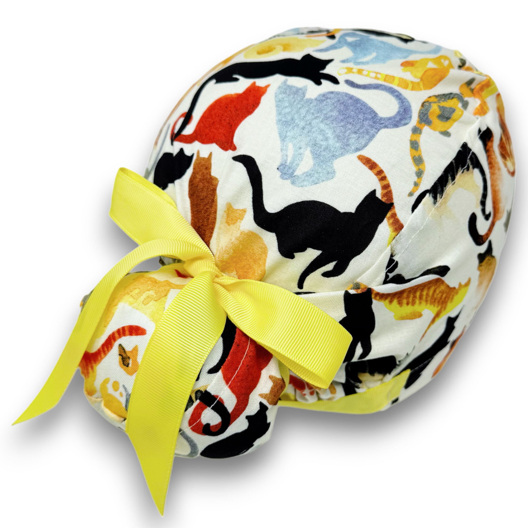 Cat Euro scrub cap with ties for Women by Paradise Caps. Euro PLUS style.