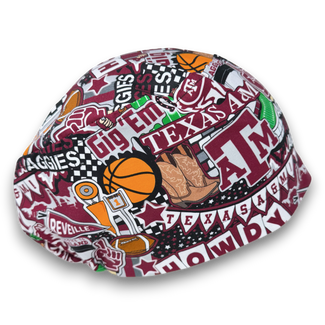 Euro scrub cap for women. Texas A&M European surgical hat with satin lined by Paradise Caps.
