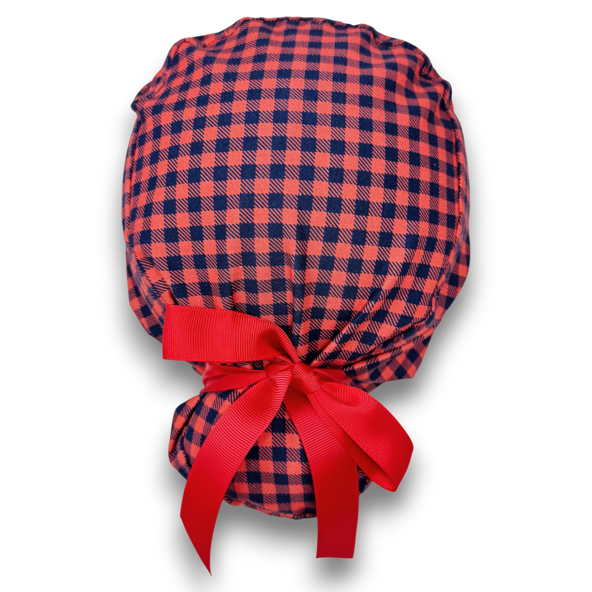 Christmas Plaid Euro scrub cap with ties for Women by Paradise Caps. Euro PLUS style.