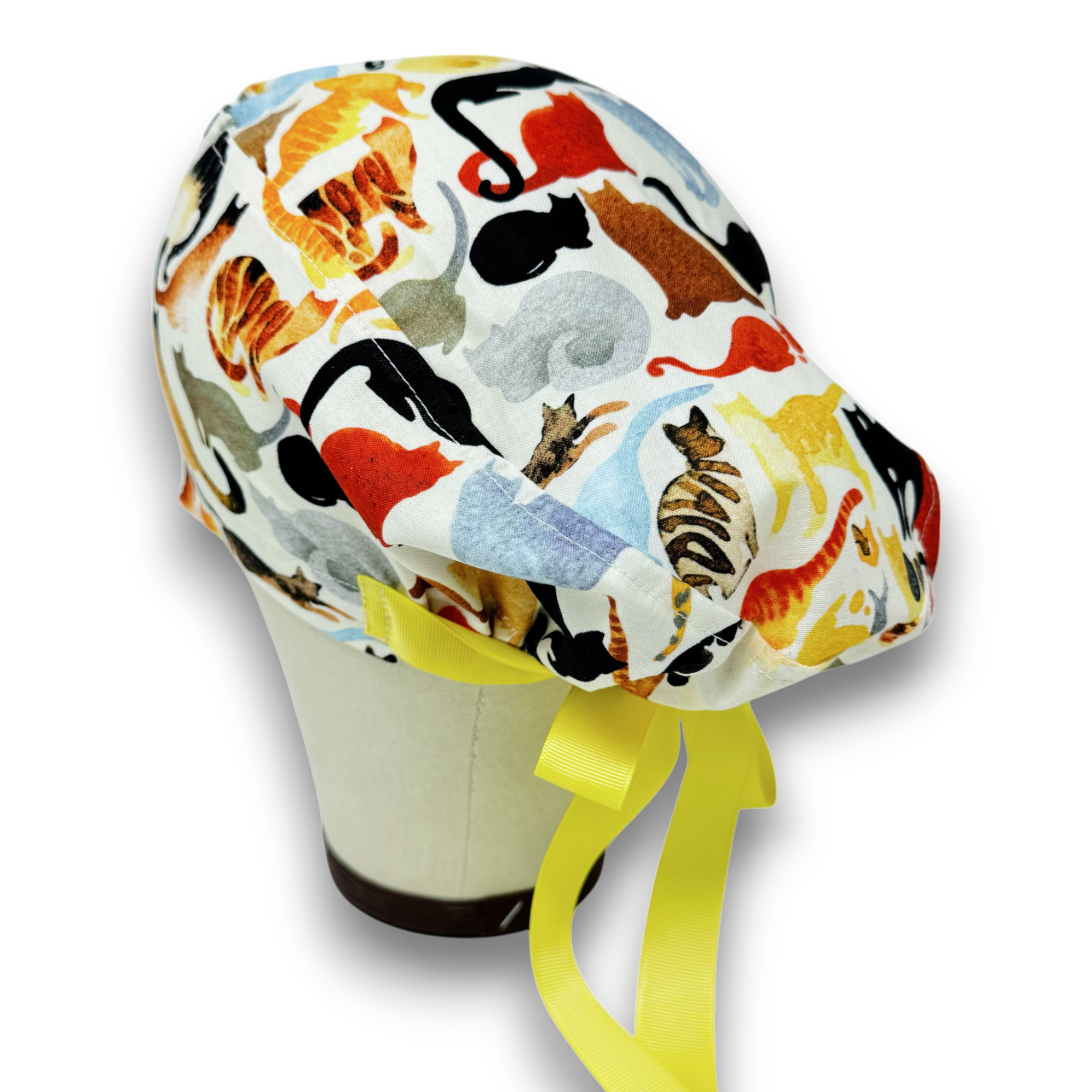 Cat Euro scrub cap with ties for Women by Paradise Caps. Euro PLUS style.