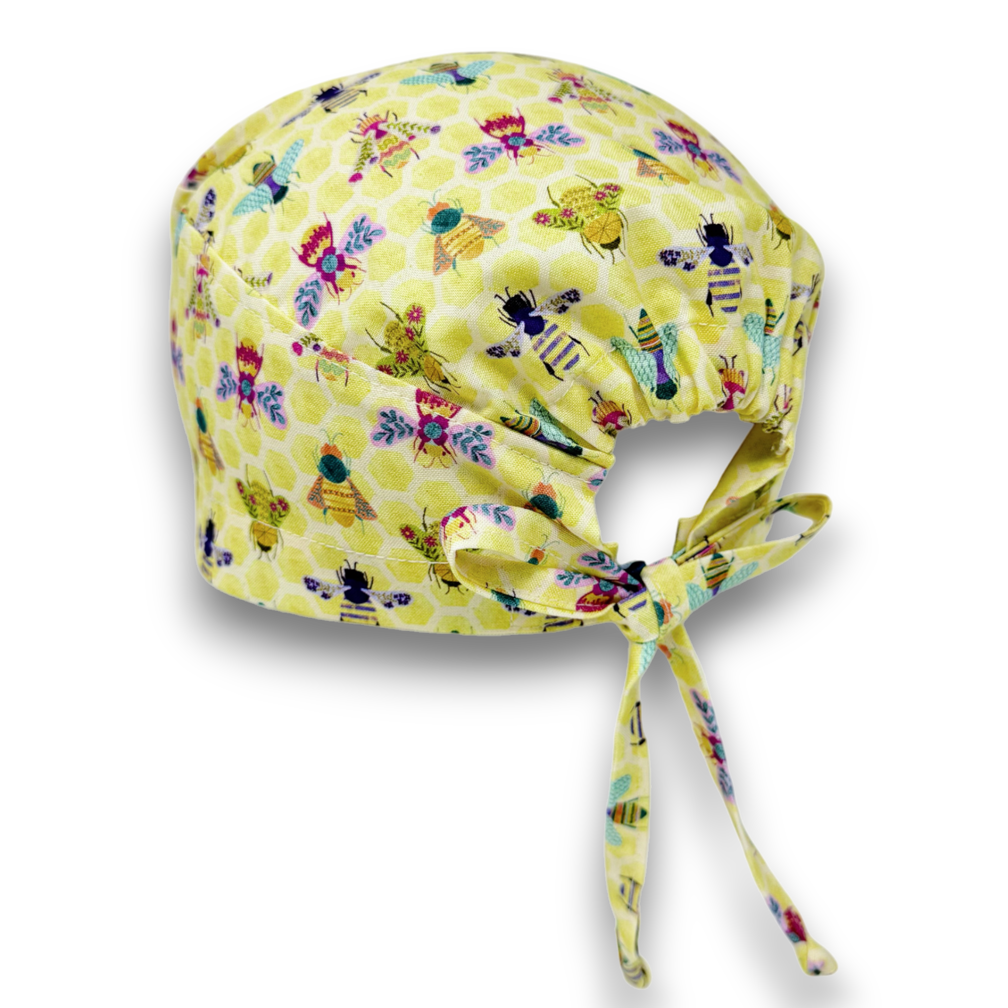 Bee Skull tie-back style surgical scrub cap for men by Paradise Caps.
