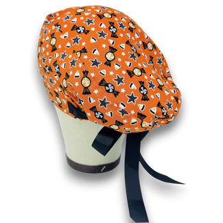 Candy Corn Euro scrub cap with ties for Women by Paradise Caps. Euro PLUS style.