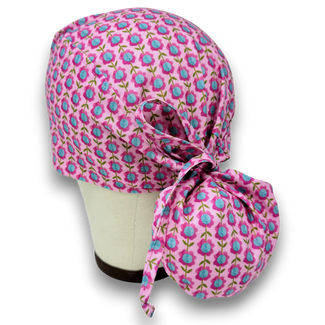 Floral Ponytail scrub cap for women with satin lined option by Paradise Caps.
