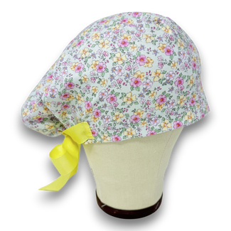 Floral Euro scrub cap with ties for Women by Paradise Caps. Euro PLUS style.