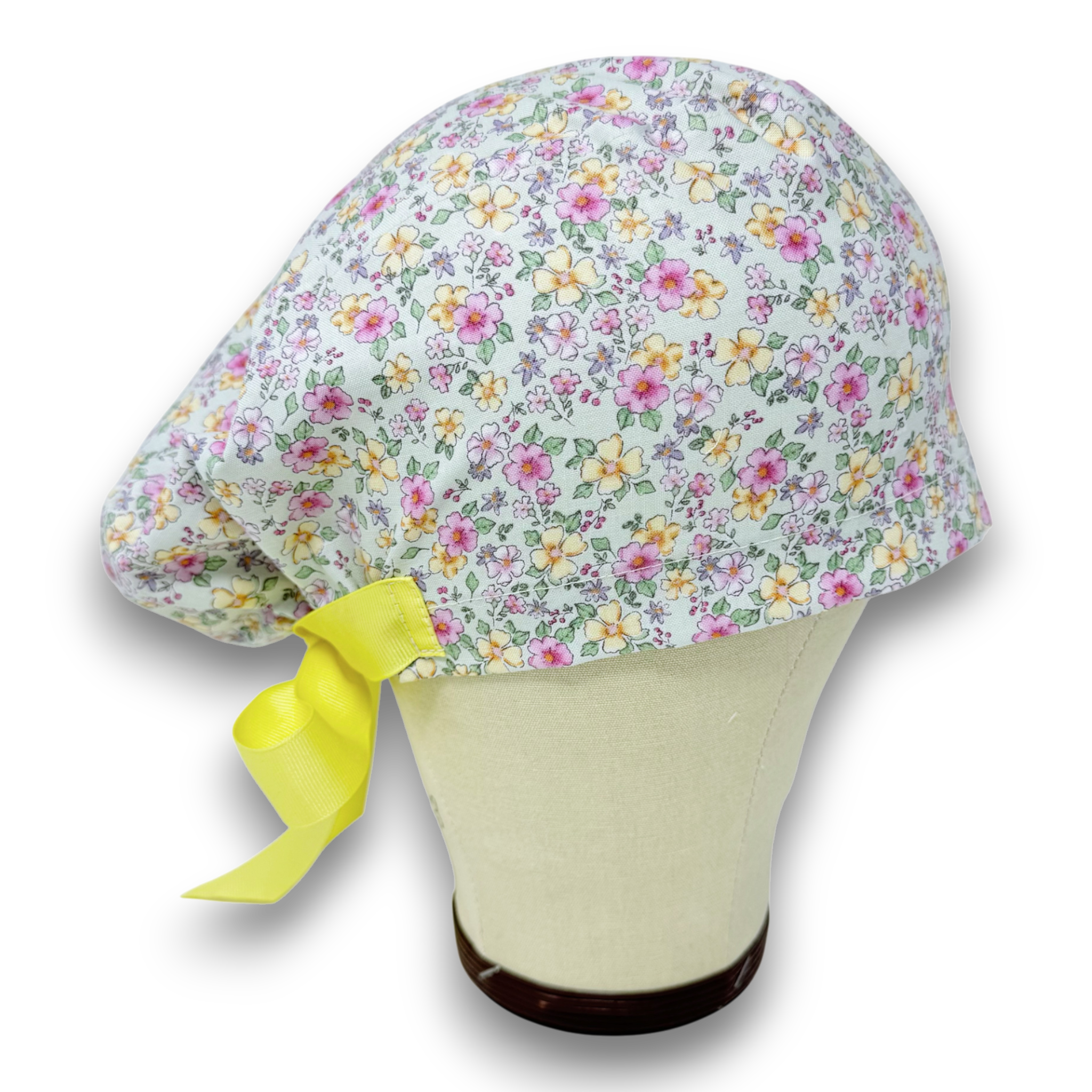 Floral Euro scrub cap with ties for Women by Paradise Caps. Euro PLUS style.