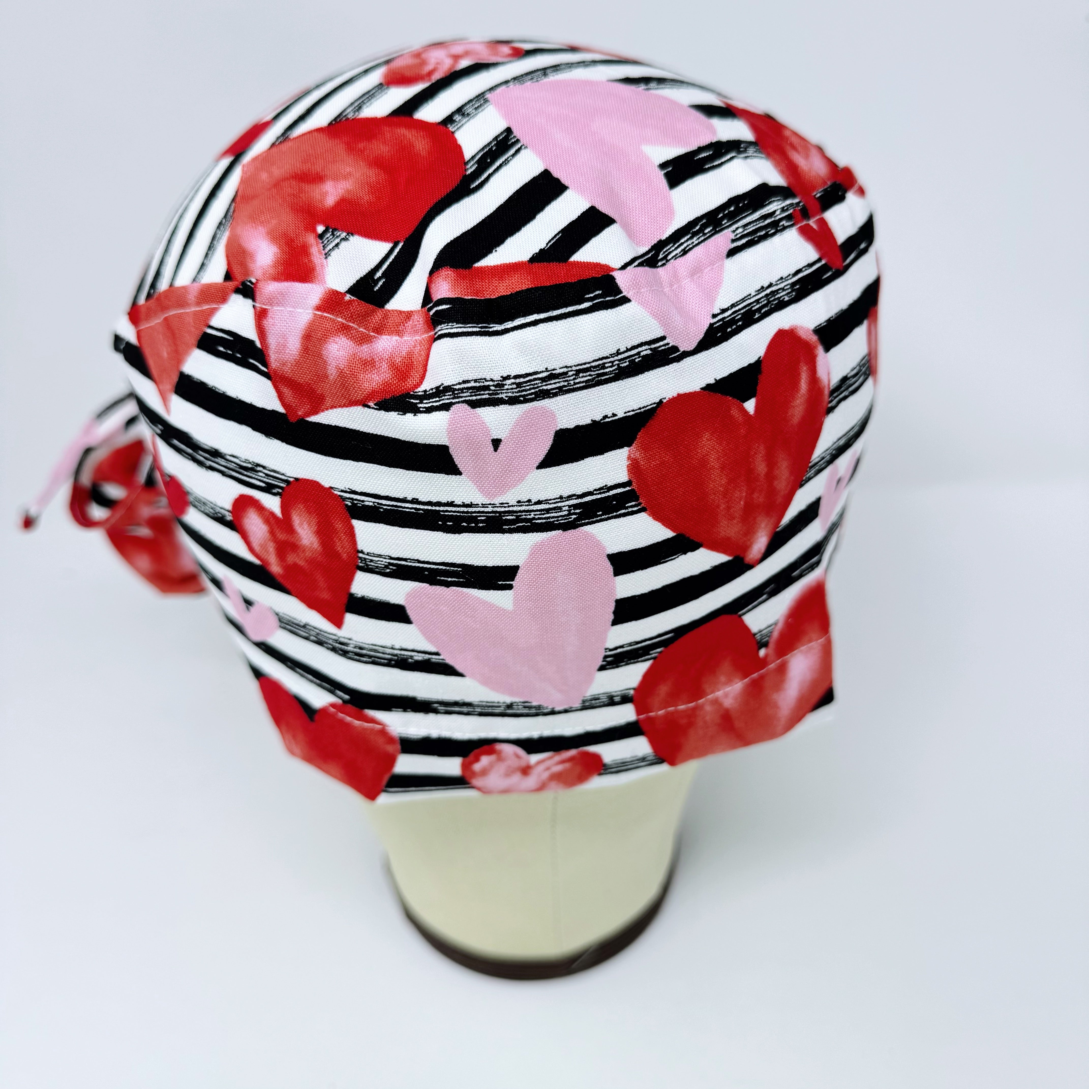 Valentine's day Ponytail scrub cap for women with satin lined option by Paradise Caps.