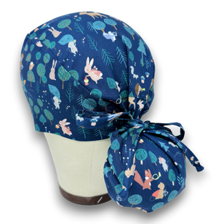 Forest Animals Ponytail scrub cap for women with satin lined option by Paradise Caps.