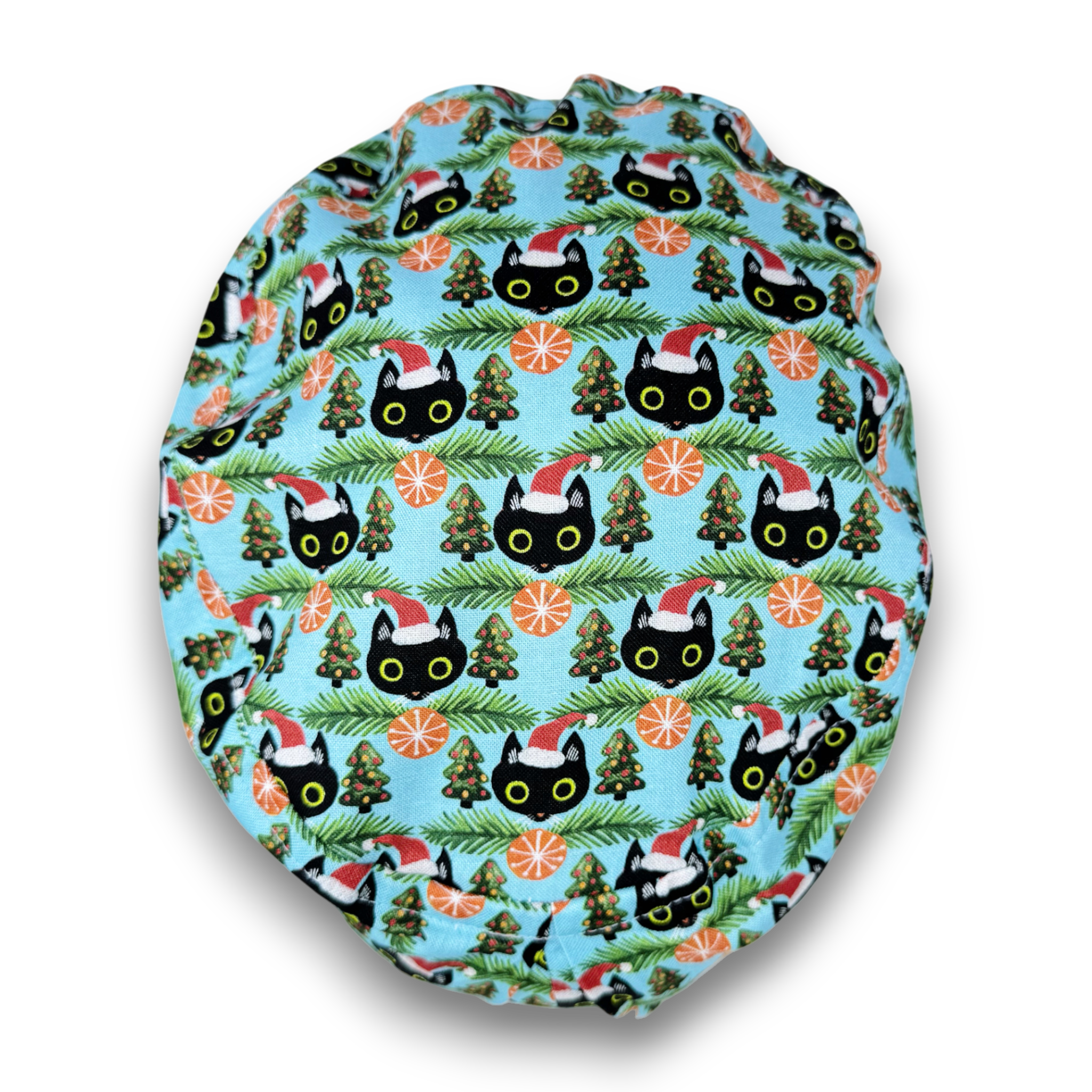 Christmas Cat Euro Scrub Cap for Women with Satin Lined Option by Paradise Caps.