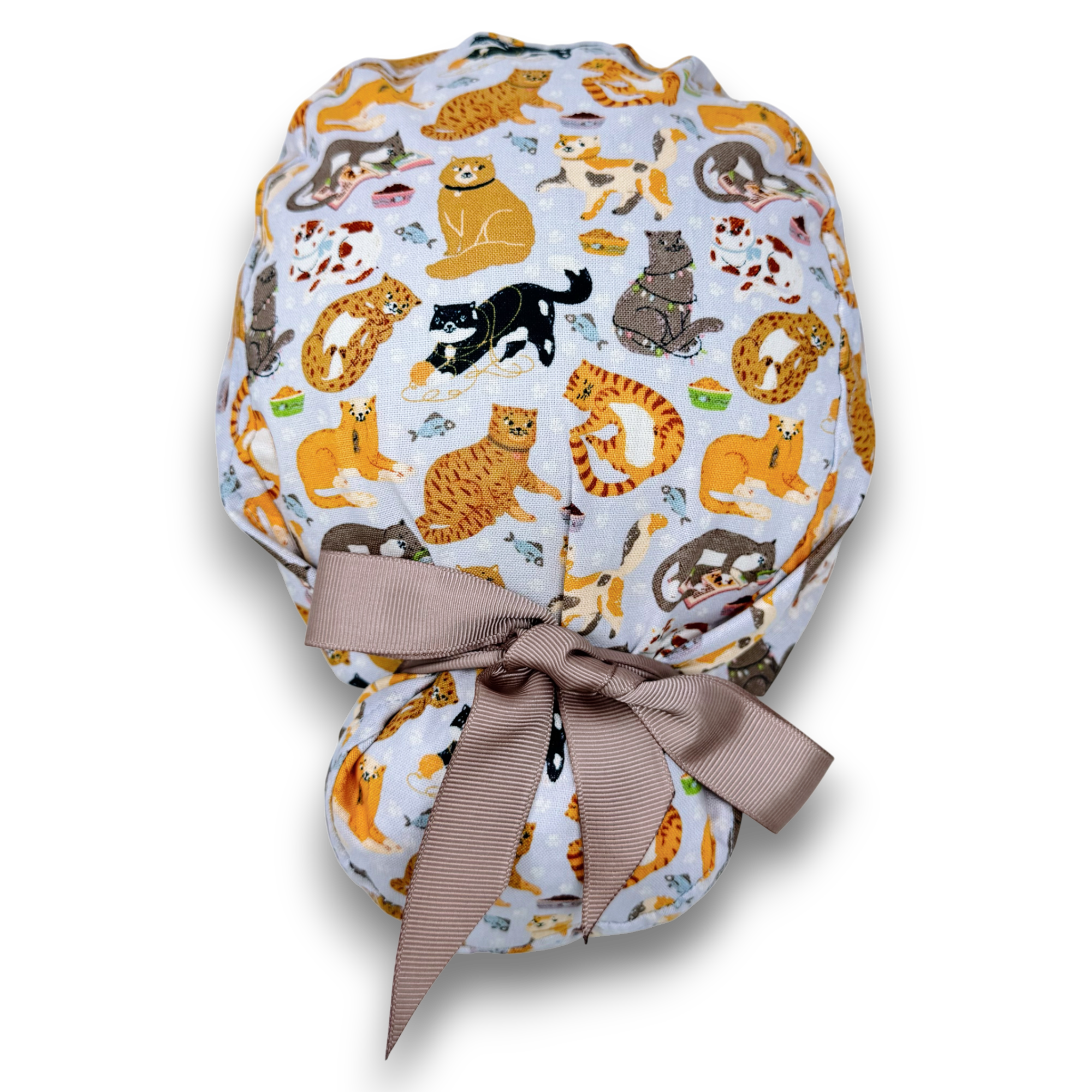 Cat Euro scrub cap with ties for Women by Paradise Caps. Euro PLUS style.