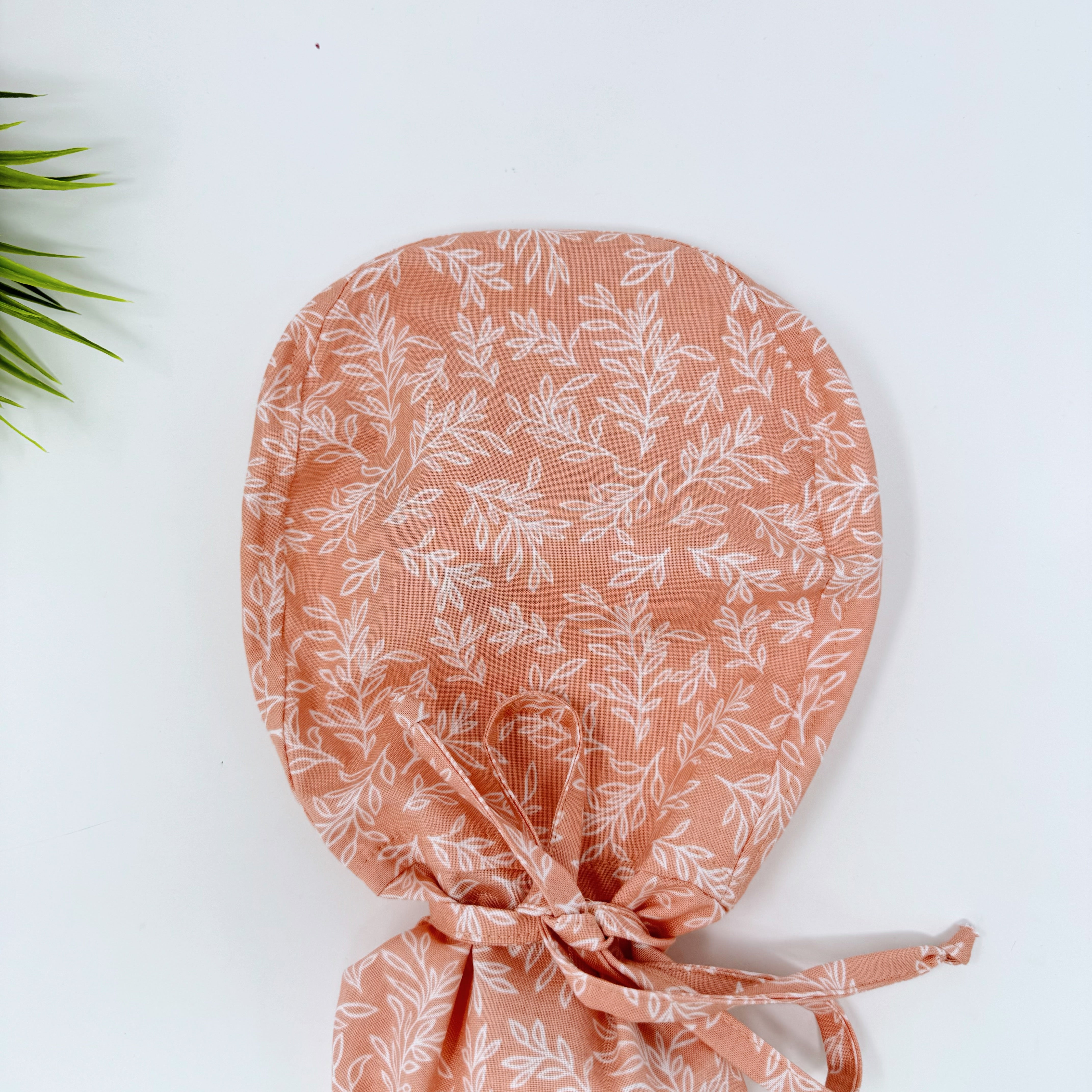 Glamp Leaves Ponytail scrub cap, Surgical cap women. Satin Lined Option Surgical cap with ponytail.