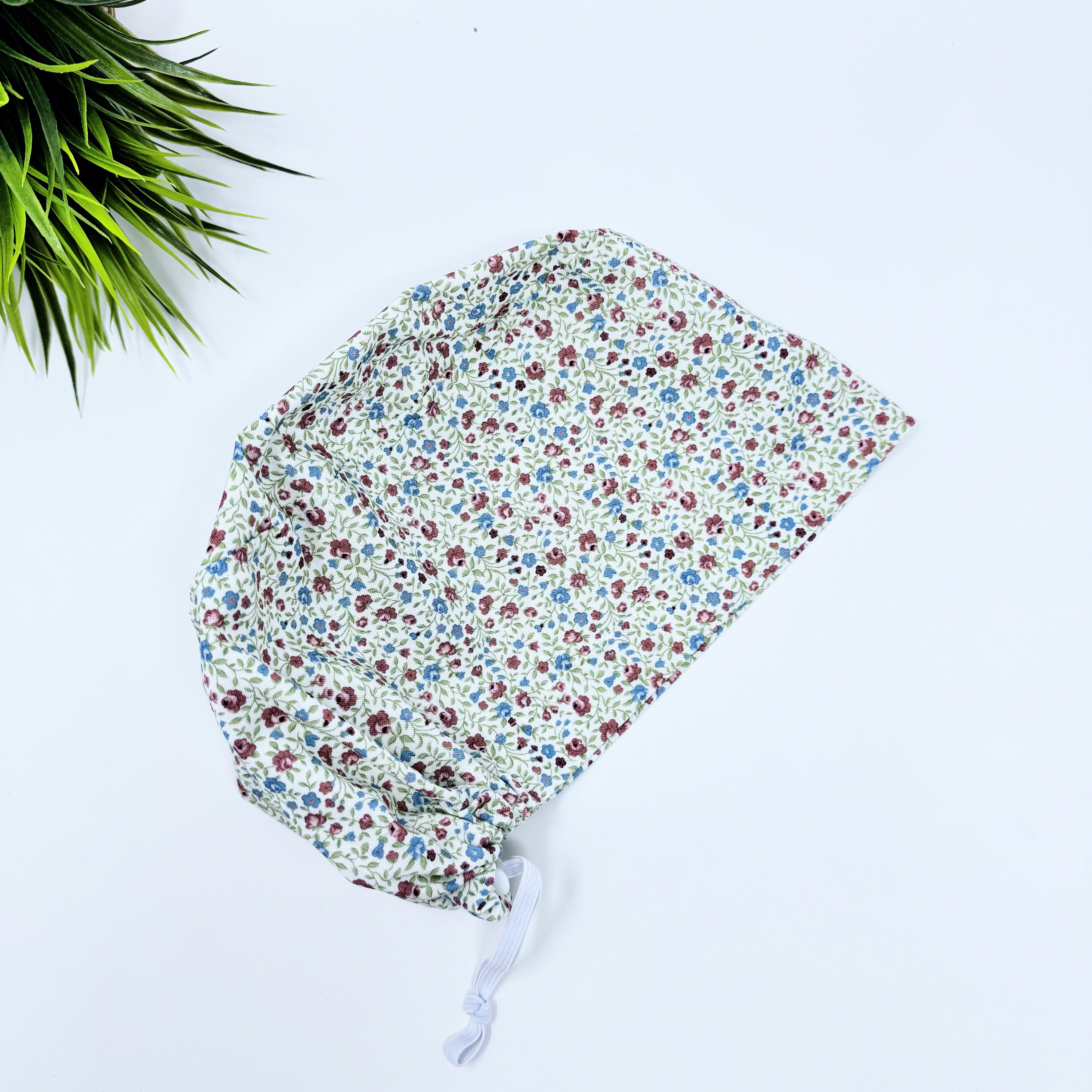 Red Blue Blossoms Euro Scrub Cap for Women with Satin Lined Option by Paradise Caps.