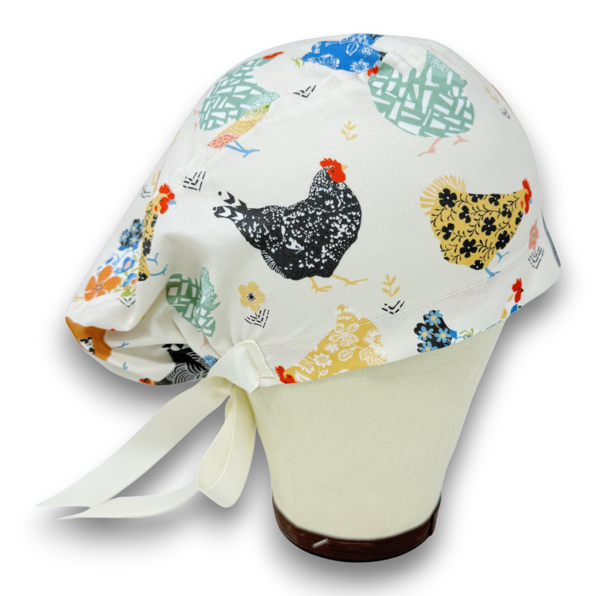 Chickens Euro scrub cap with ties for Women by Paradise Caps. Euro PLUS style.