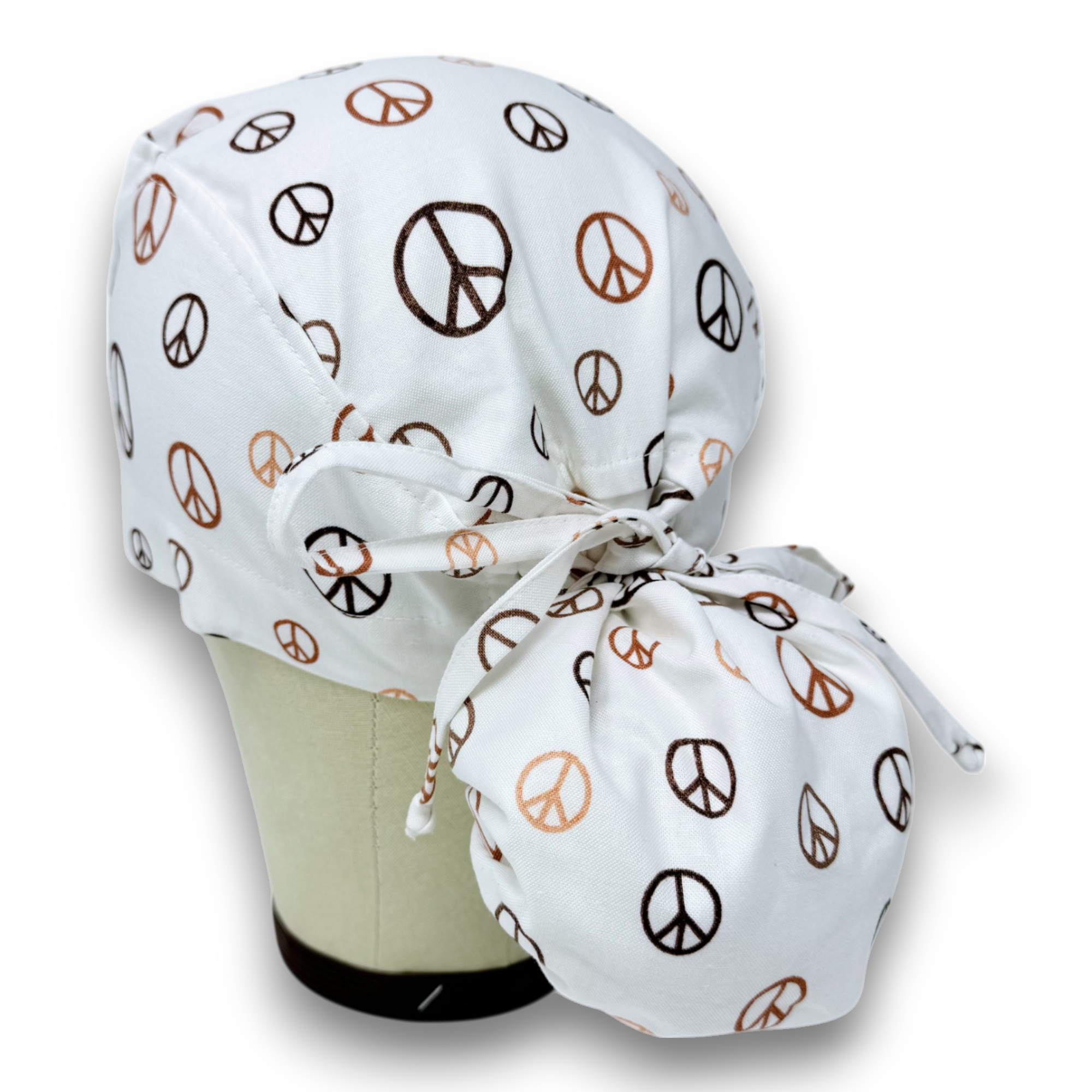 Peace Ponytail scrub cap for women with satin lined option by Paradise Caps.