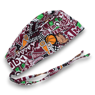 Texas Men's surgical cap. A&M skull tie-back style scrub cap by Paradise Caps.