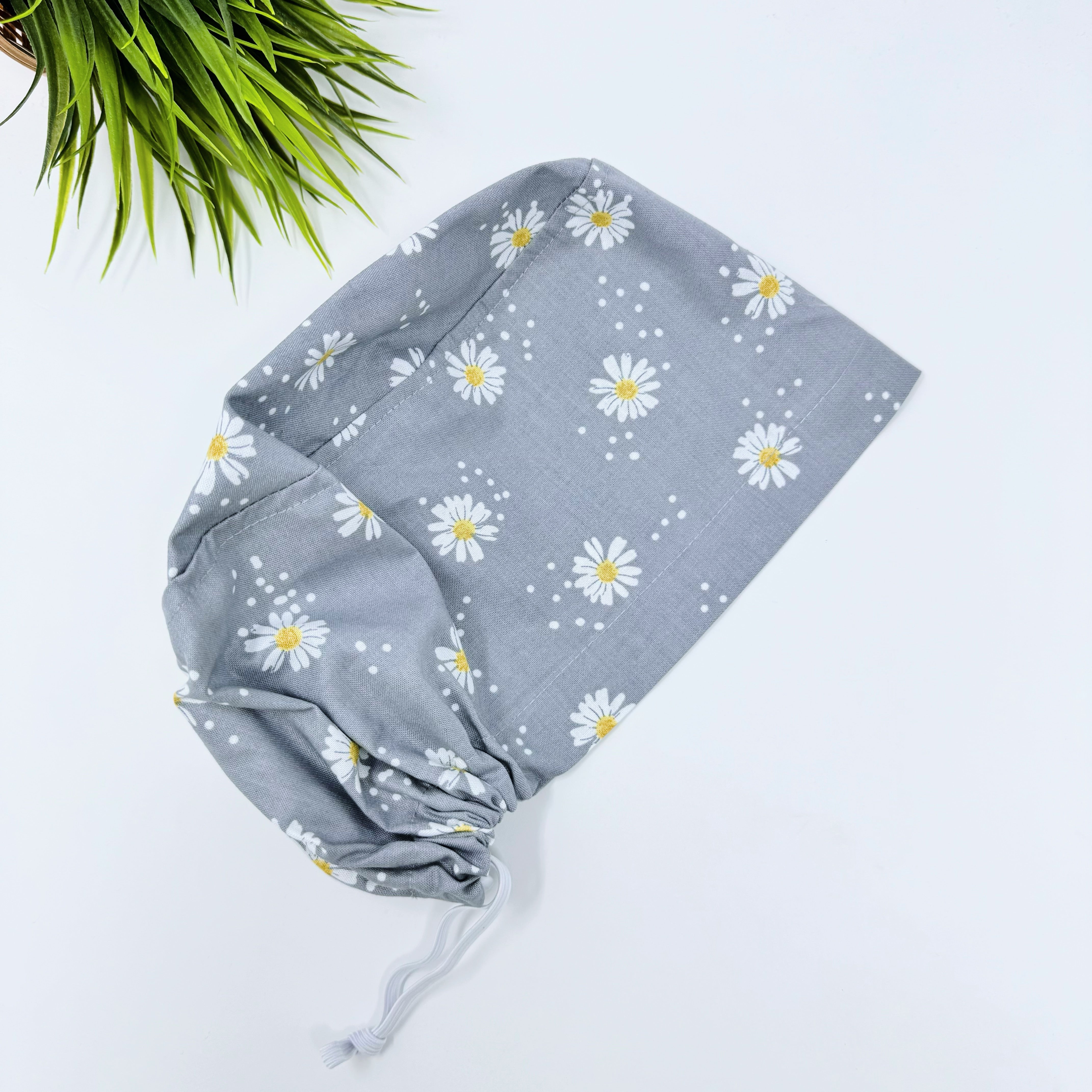 Gray Daisy Dots Euro Scrub Cap for Women with Satin Lined Option by Paradise Caps.