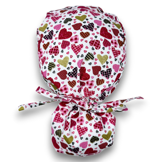 Valentine's day Ponytail scrub cap for women with satin lined option by Paradise Caps.