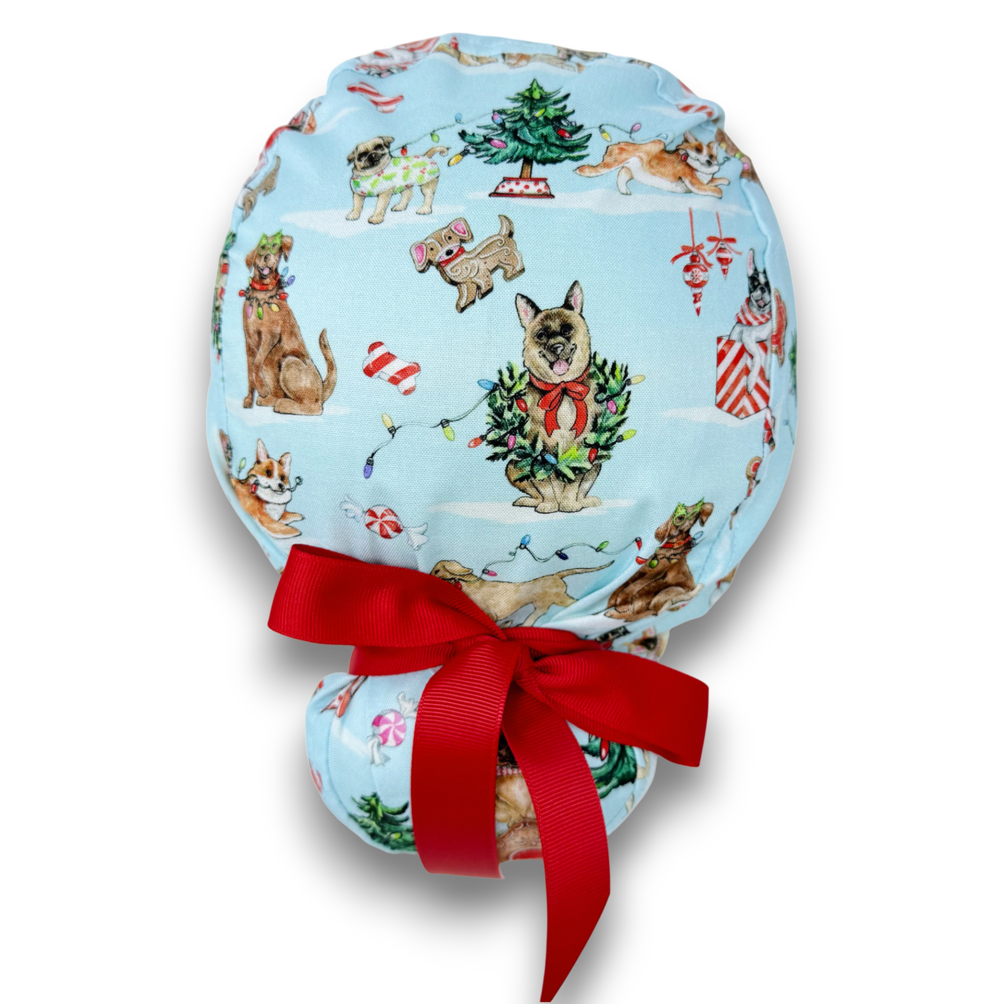 Christmas Dogs Euro scrub cap with ties for Women by Paradise Caps. Euro PLUS style.