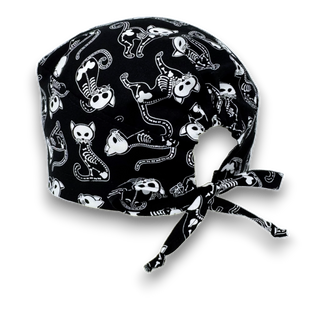 Skeleton Cats Skull tie-back style surgical scrub cap for men by Paradise Caps.