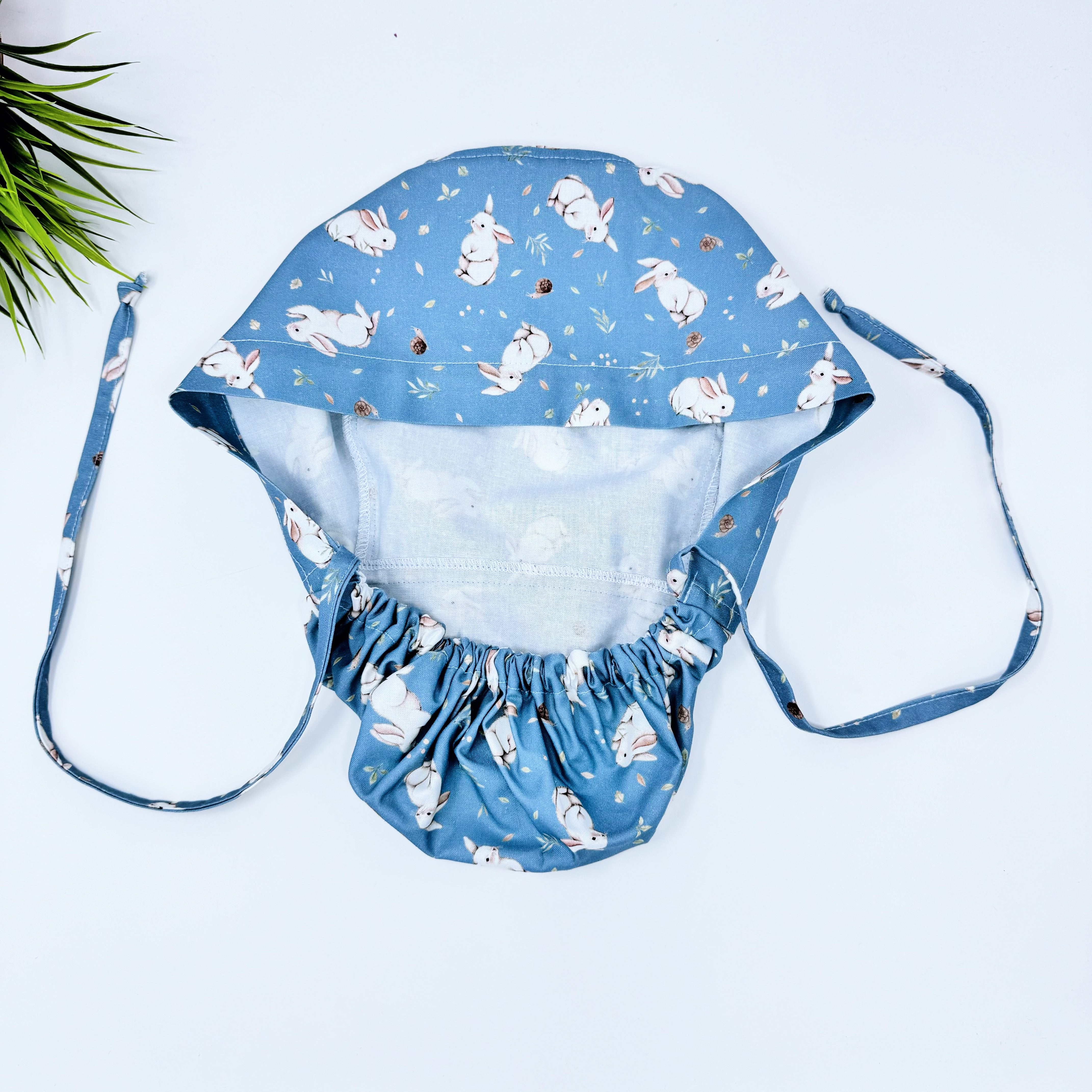 Sage Bunnies Ponytail scrub cap for women with satin lined option by Paradise Caps.