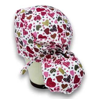 Valentine's day Ponytail scrub cap for women with satin lined option by Paradise Caps.