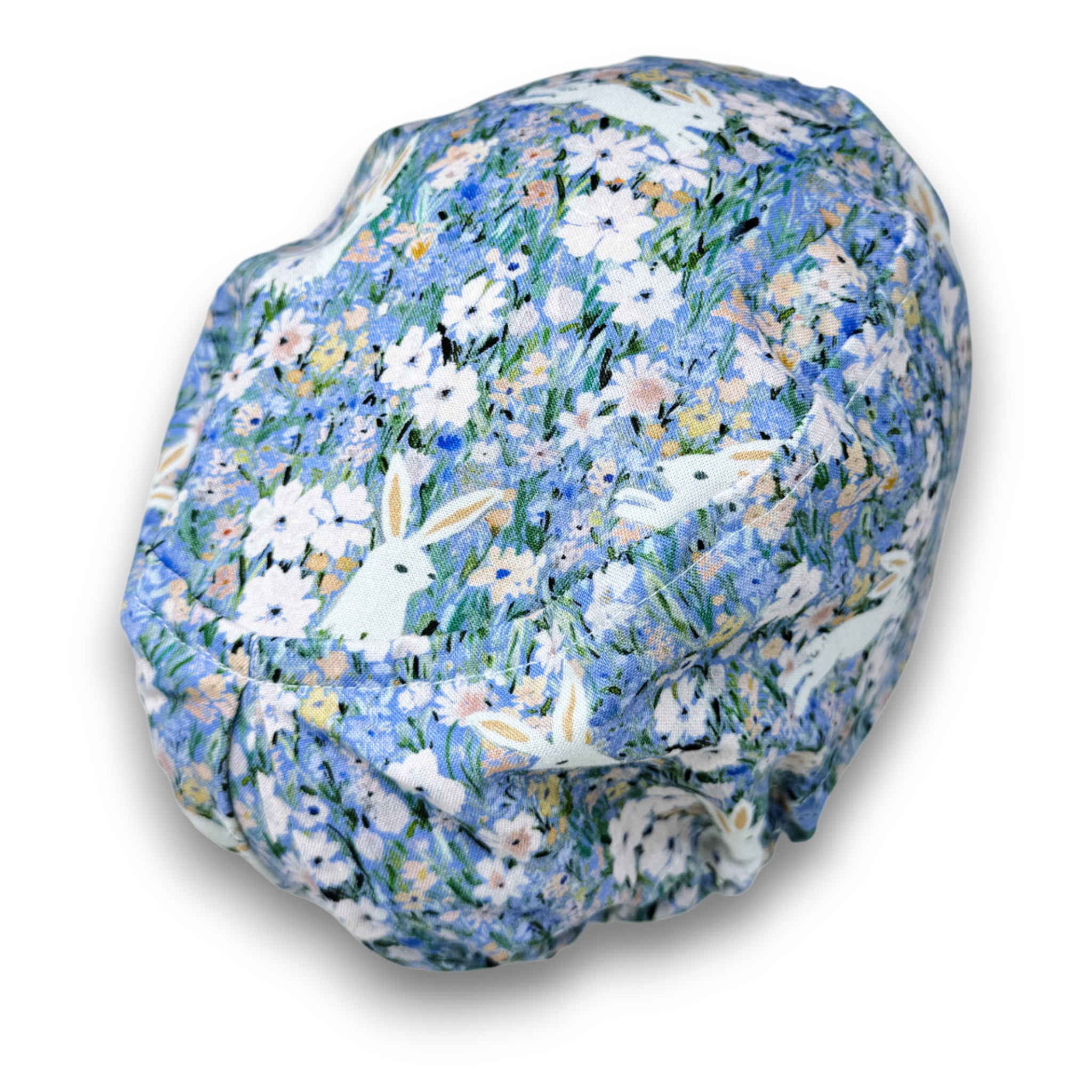 Spring Bunnies Euro scrub cap for women. Easter European satin lined surgical cap by Paradise Caps.