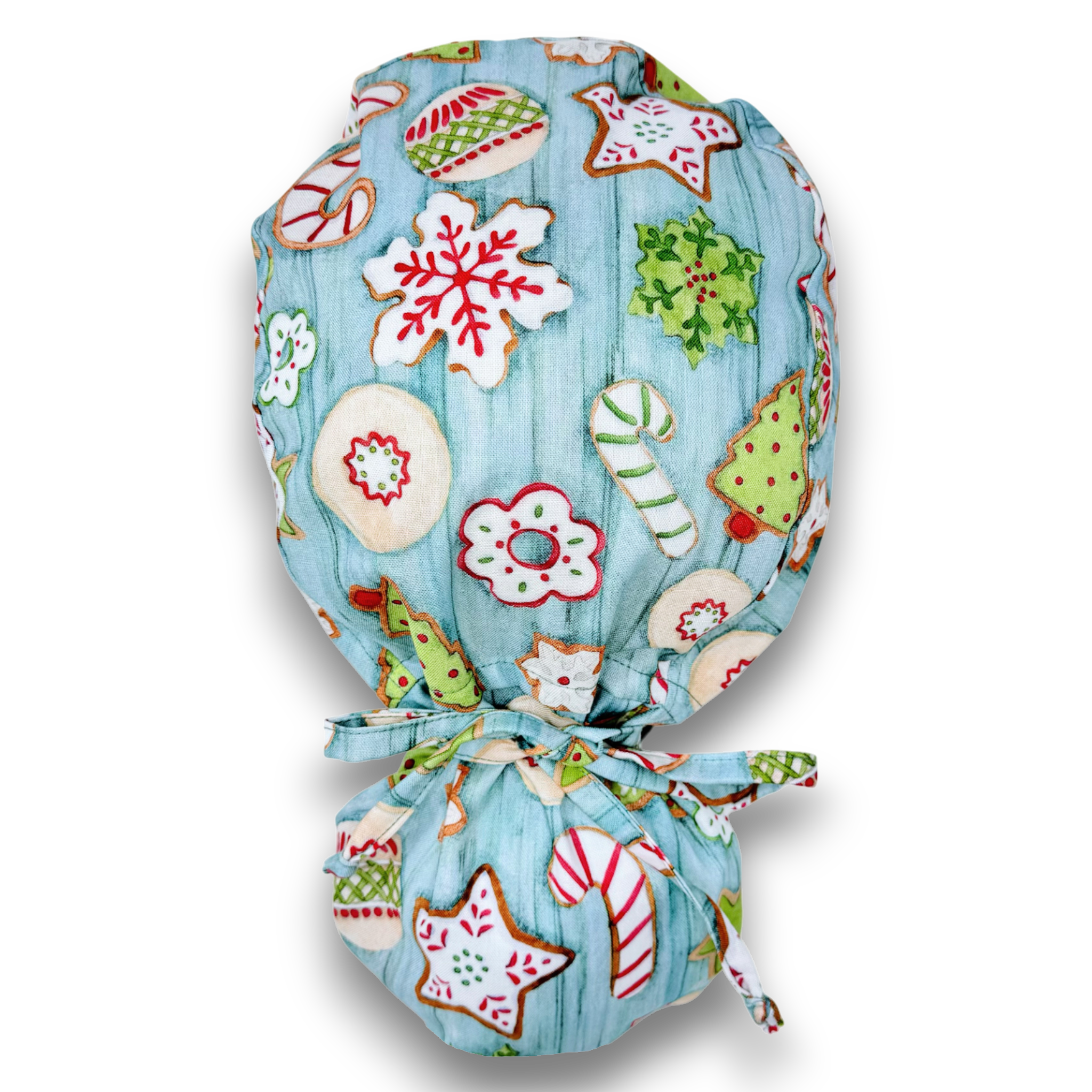 Christmas gingerbread Ponytail scrub cap for women with satin lined option by Paradise Caps.