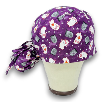 Glow Ghost ponytail scrub cap, Halloween Surgical hat for women. Satin Lined Option Surgical cap by Paradise Caps.