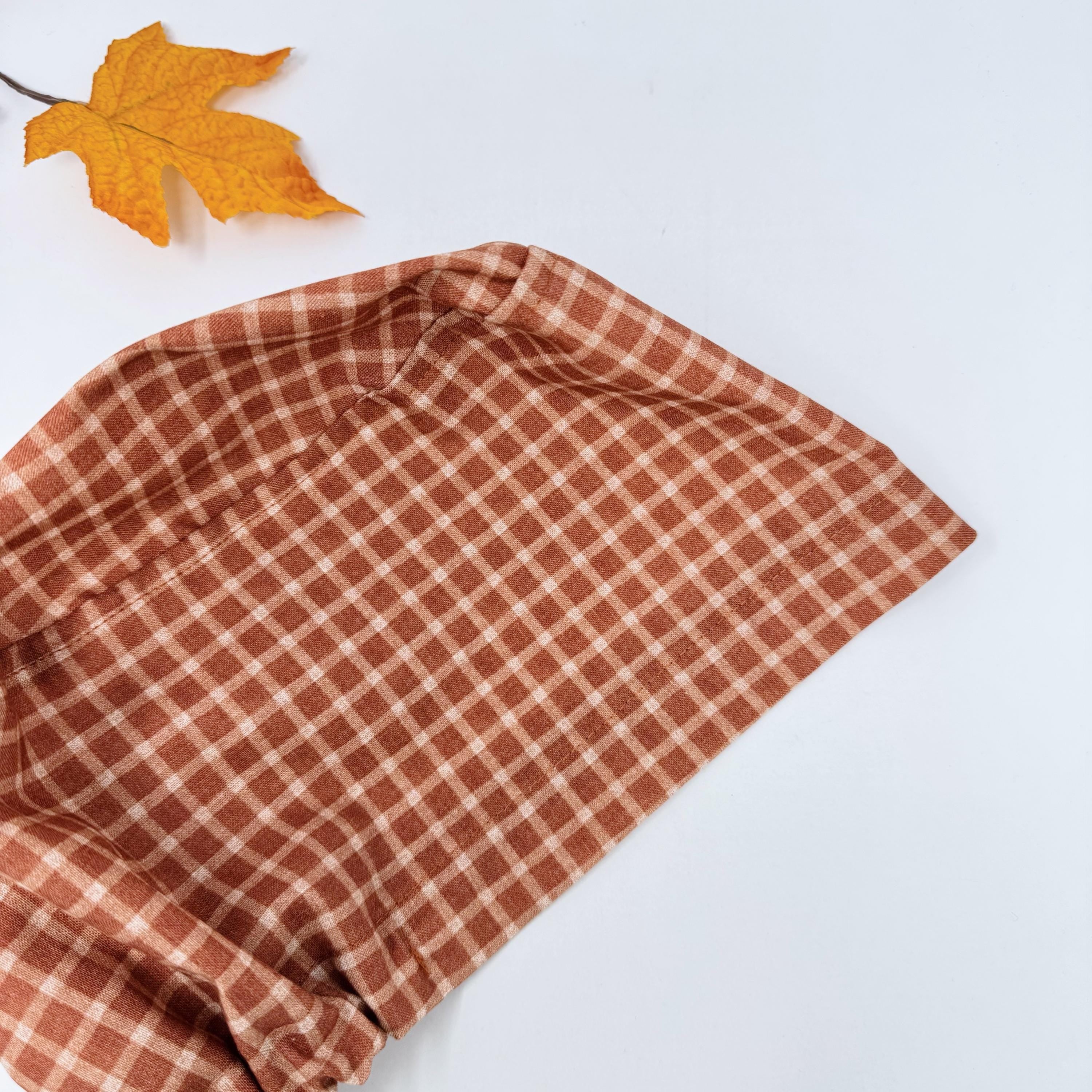 Fall Euro scrub cap for women. Plaid European satin lined surgical cap by Paradise Caps.