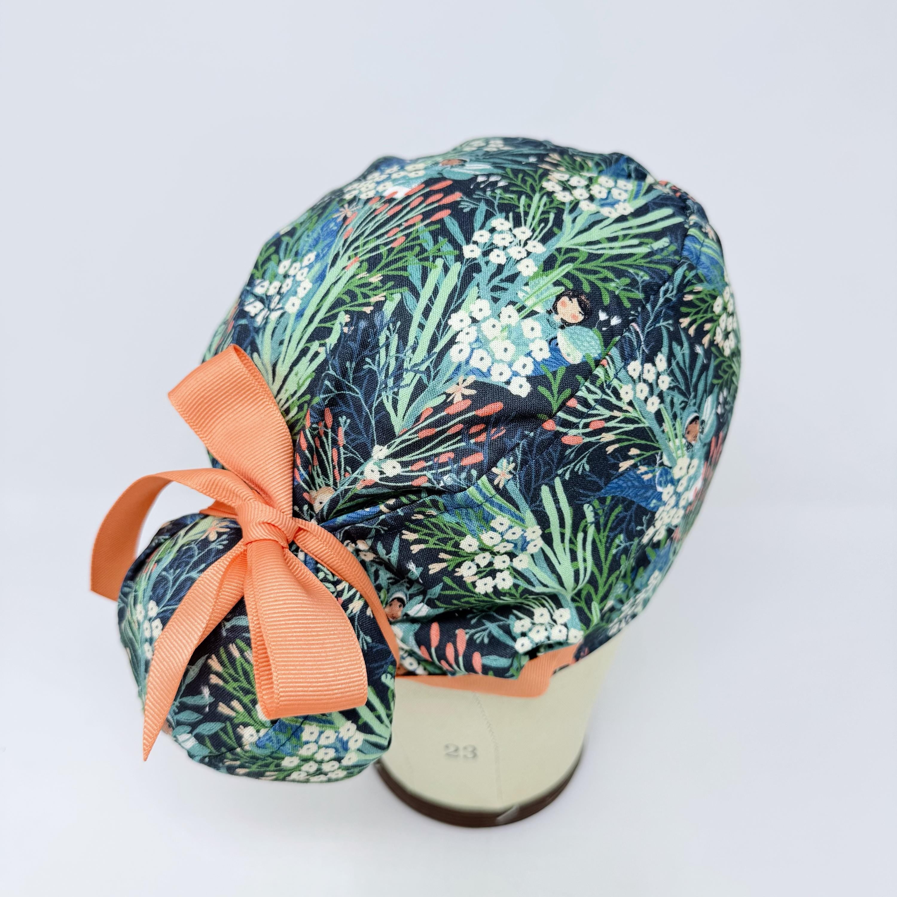 Fairy Euro scrub cap with ties for Women, Summer European Surgical cap with Satin Lined option by Paradise Caps. Euro PLUS style.