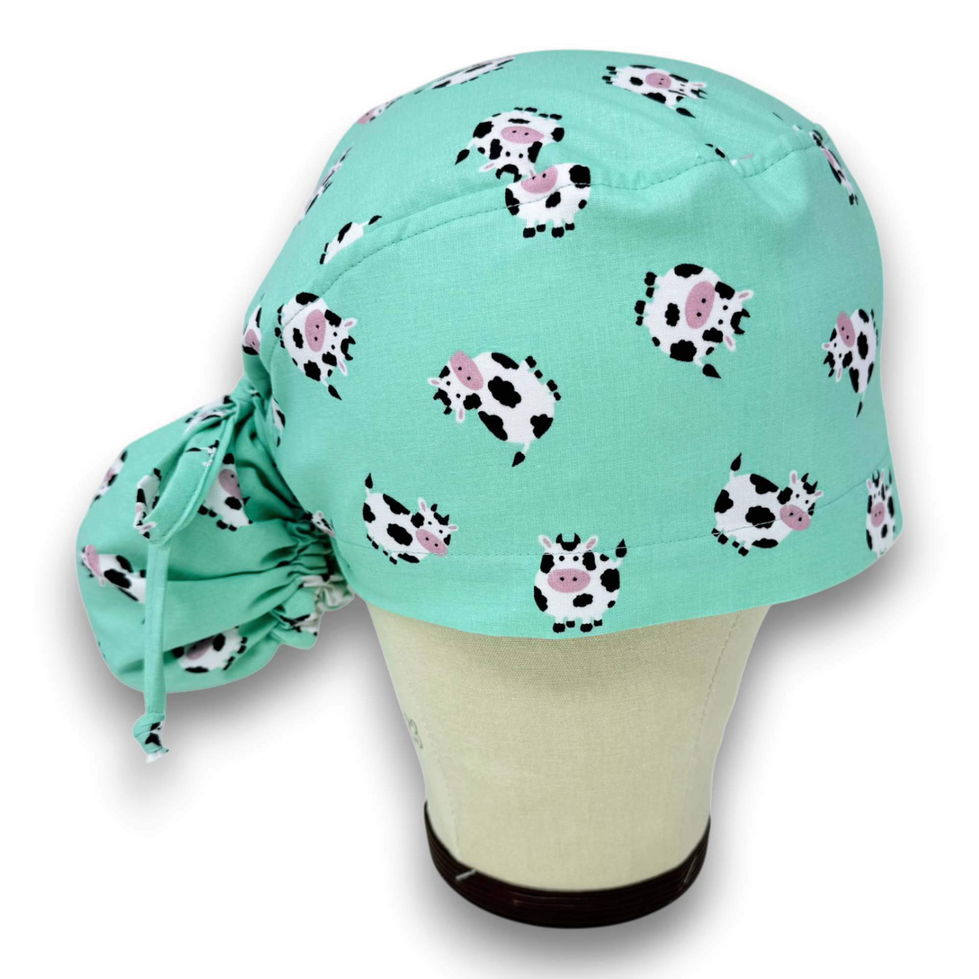 Cow Ponytail scrub cap for women with satin lined option by Paradise Caps.