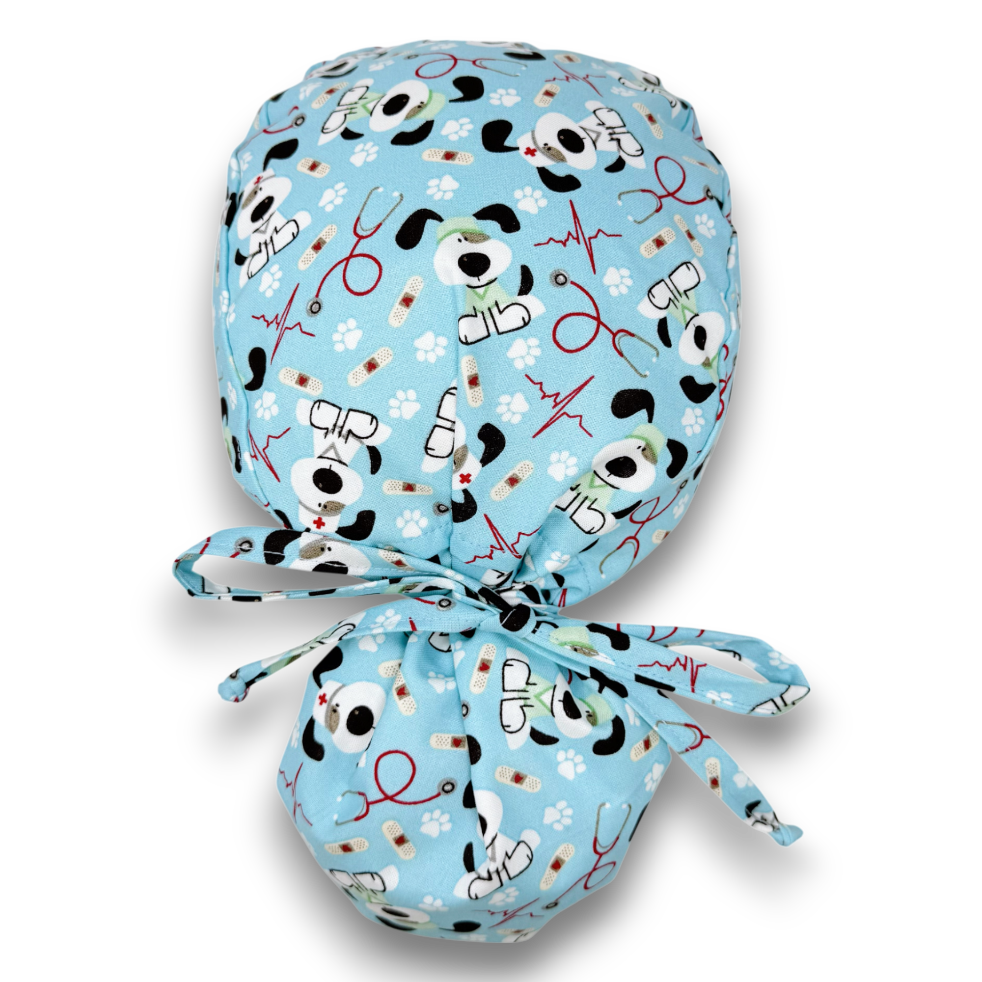 Dog Ponytail scrub cap for women with satin lined option by Paradise Caps.