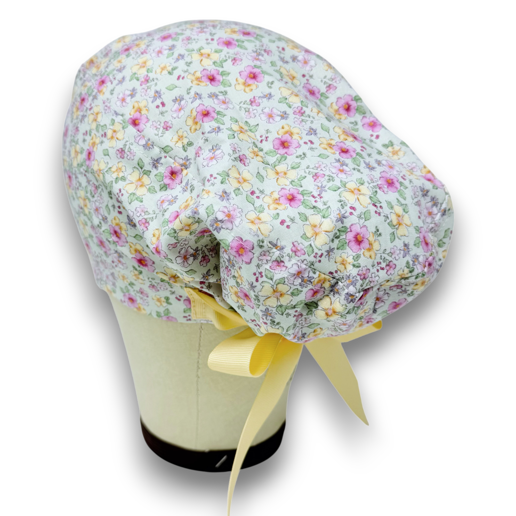 Floral Euro scrub cap with ties for Women by Paradise Caps. Euro PLUS style.