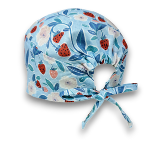 Strawberry Floral Skull tie-back style surgical scrub cap by Paradise Caps.
