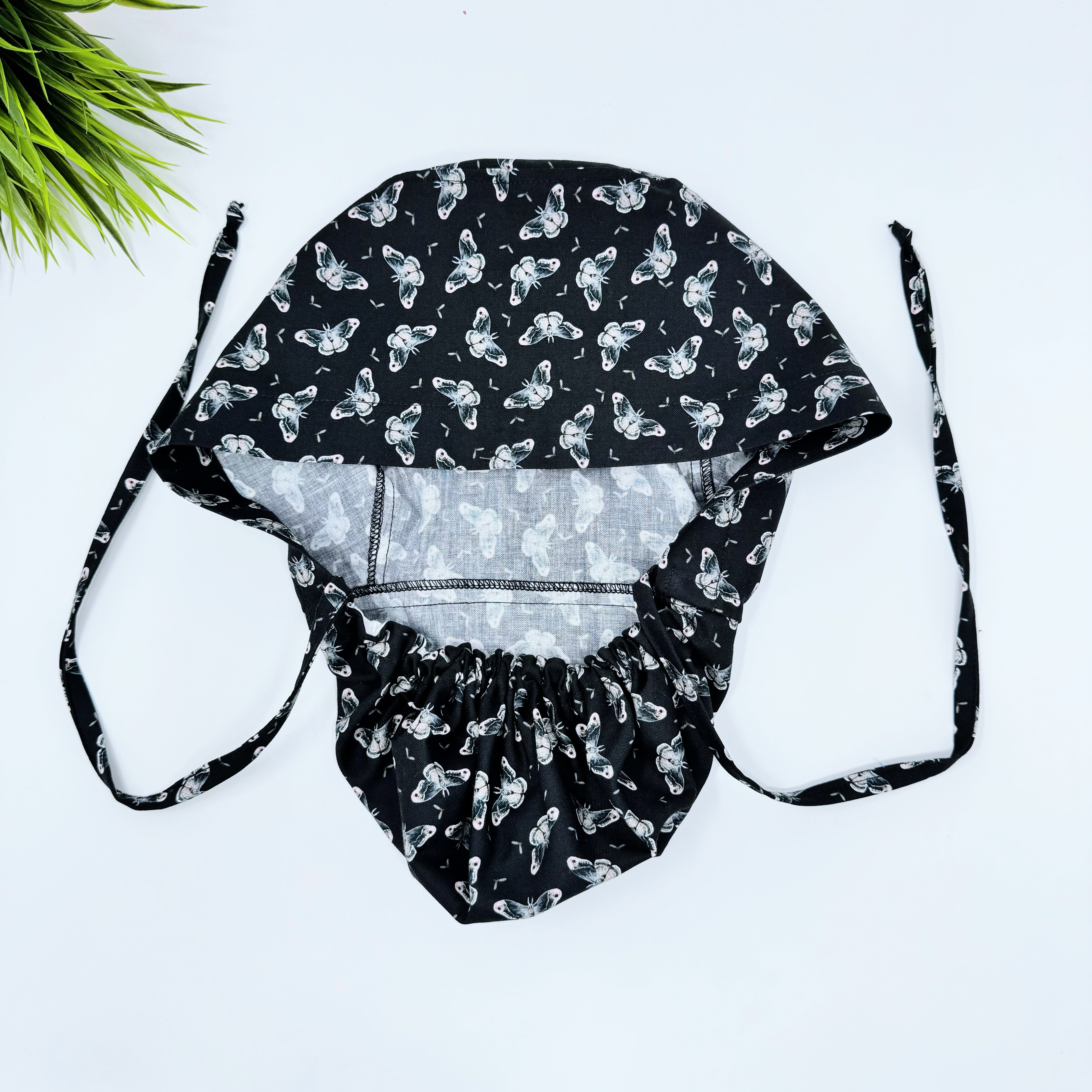 Butterflies Ponytail scrub cap for women with satin lined option by Paradise Caps.