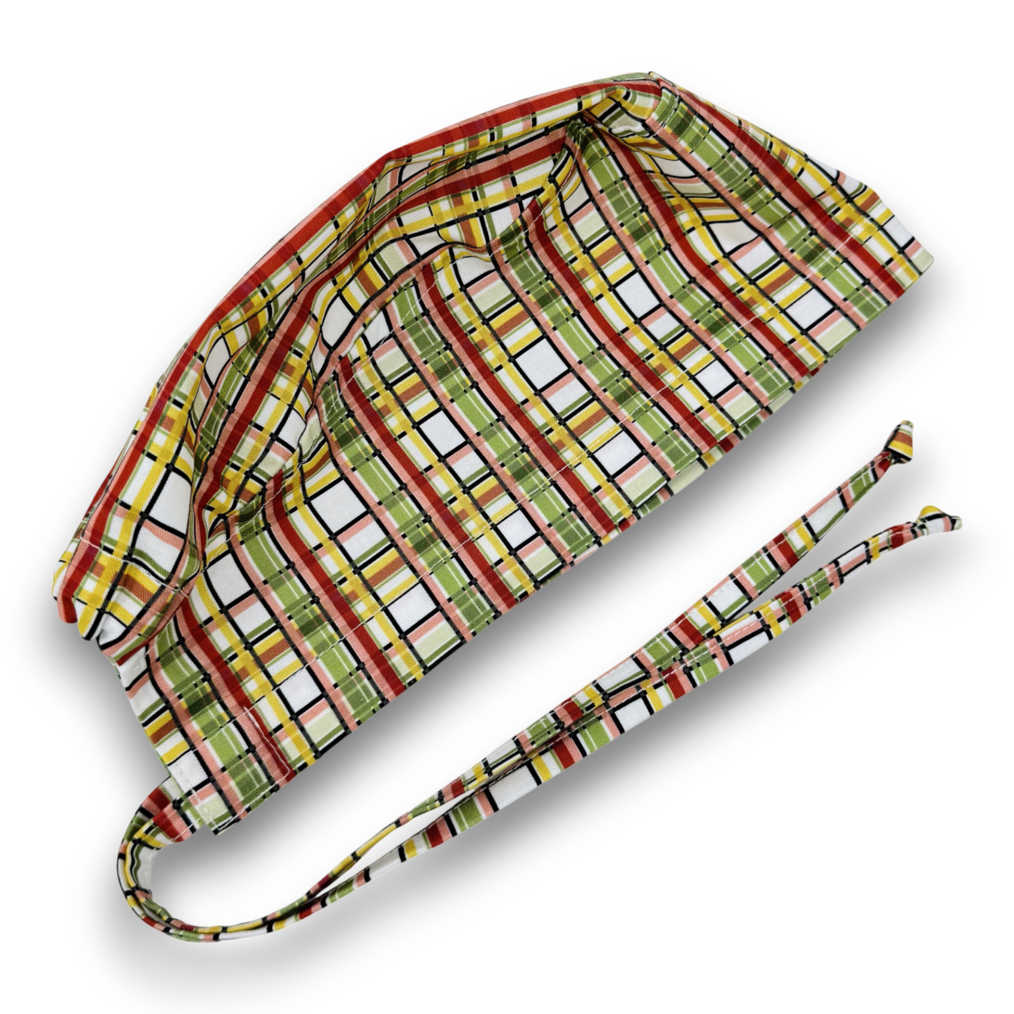 Autumn Plaid Skull tie-back style surgical scrub cap by Paradise Caps.