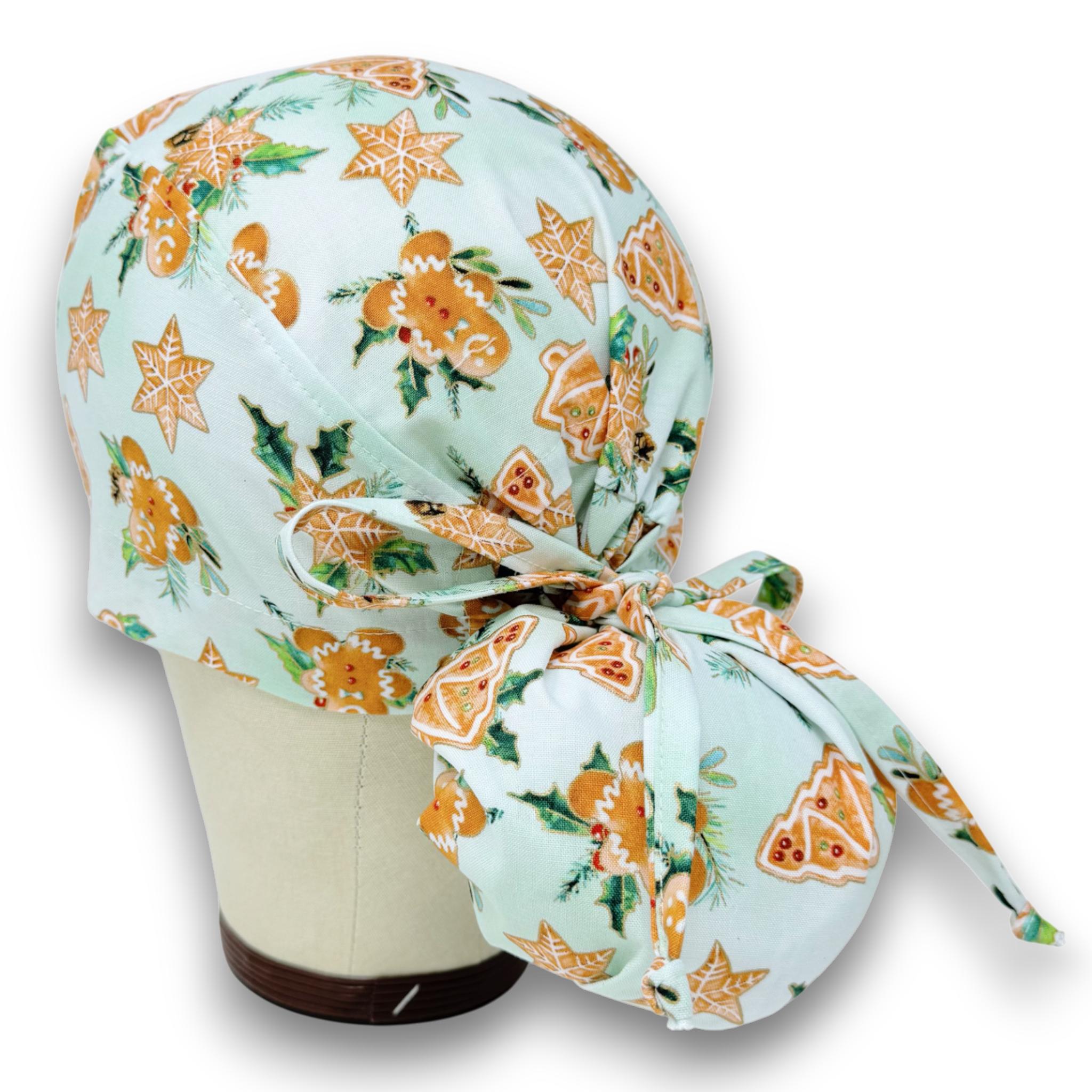 Gingerbread Ponytail scrub cap for women with satin lined option by Paradise Caps.