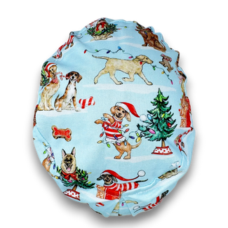 Christmas Dogs Euro Scrub Cap for Women with Satin Lined Option by Paradise Caps.